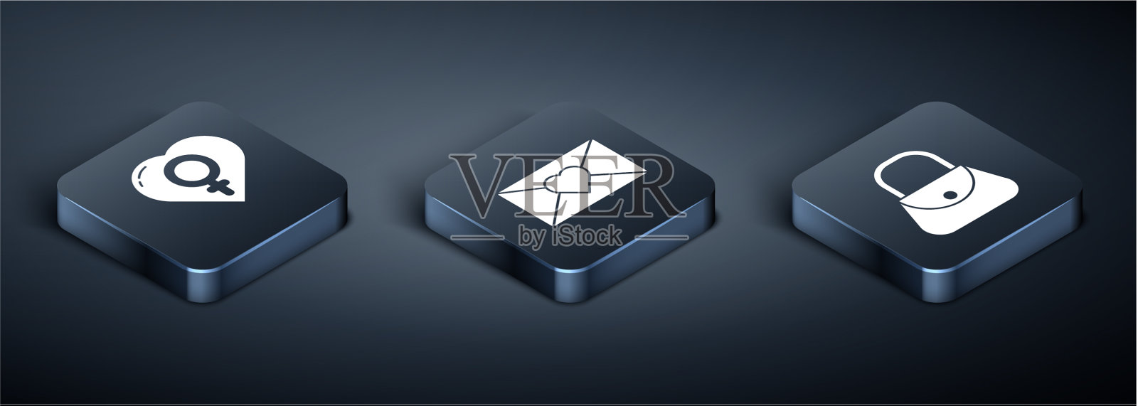 在心型手提包中设置等距女性性别图标素材