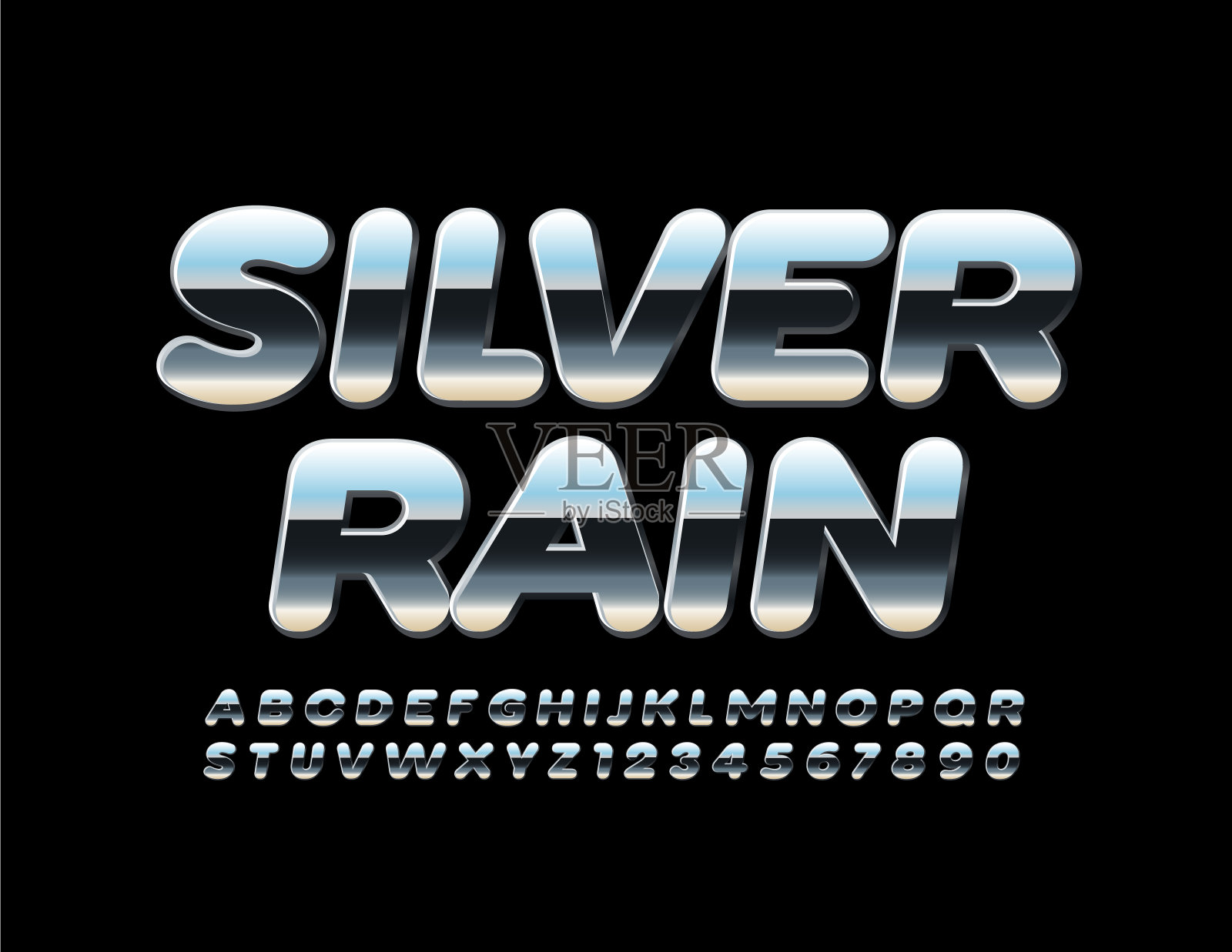 矢量金属标志银雨与闪亮的铬字母和数字设计元素图片