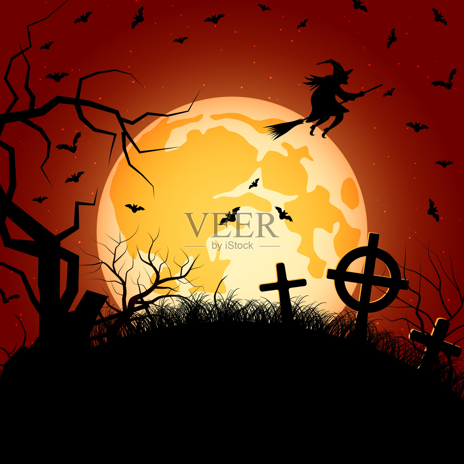 万圣节橙色可怕的夜晚矢量背景插画图片素材