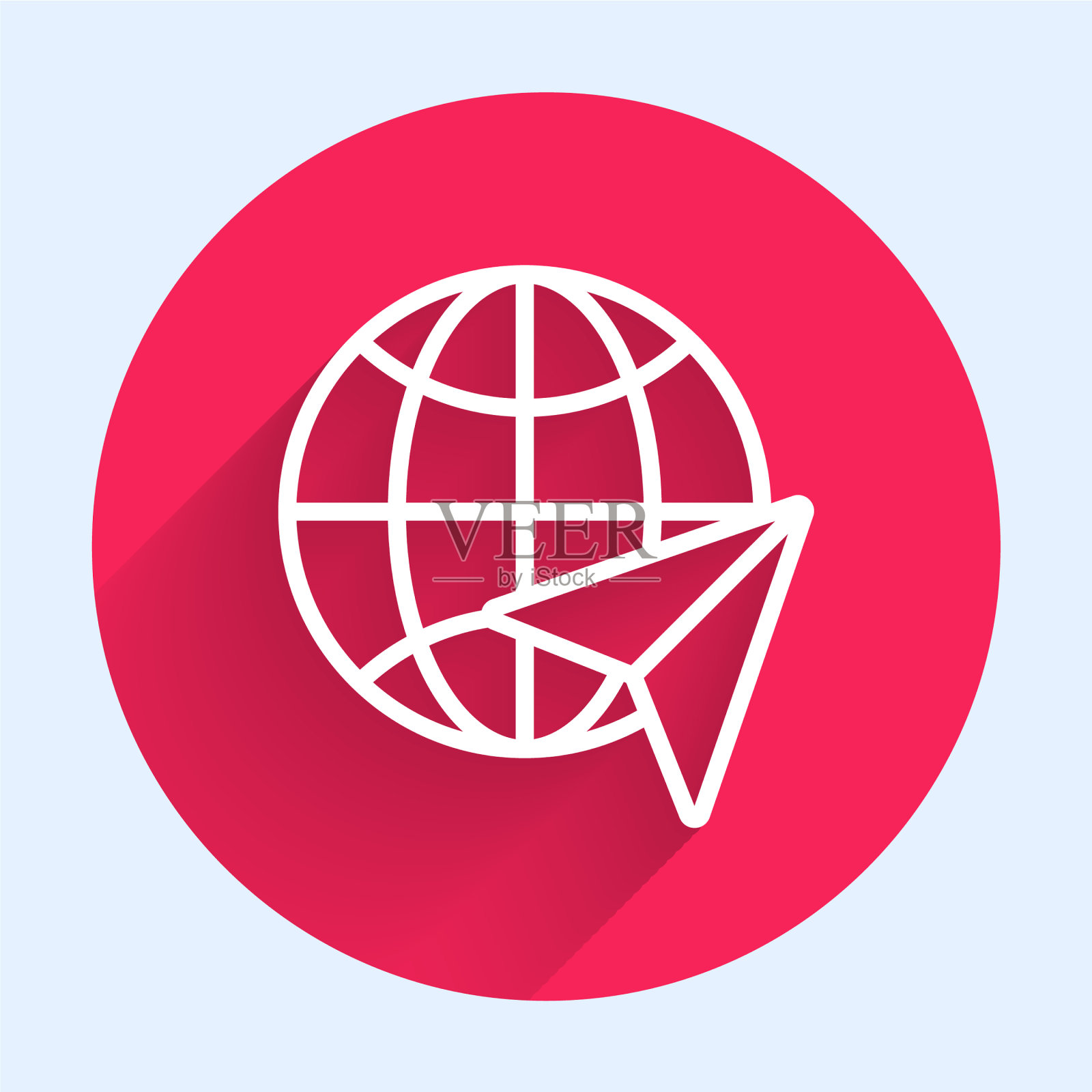 白色线地球仪与飞行飞机图标隔离图标素材