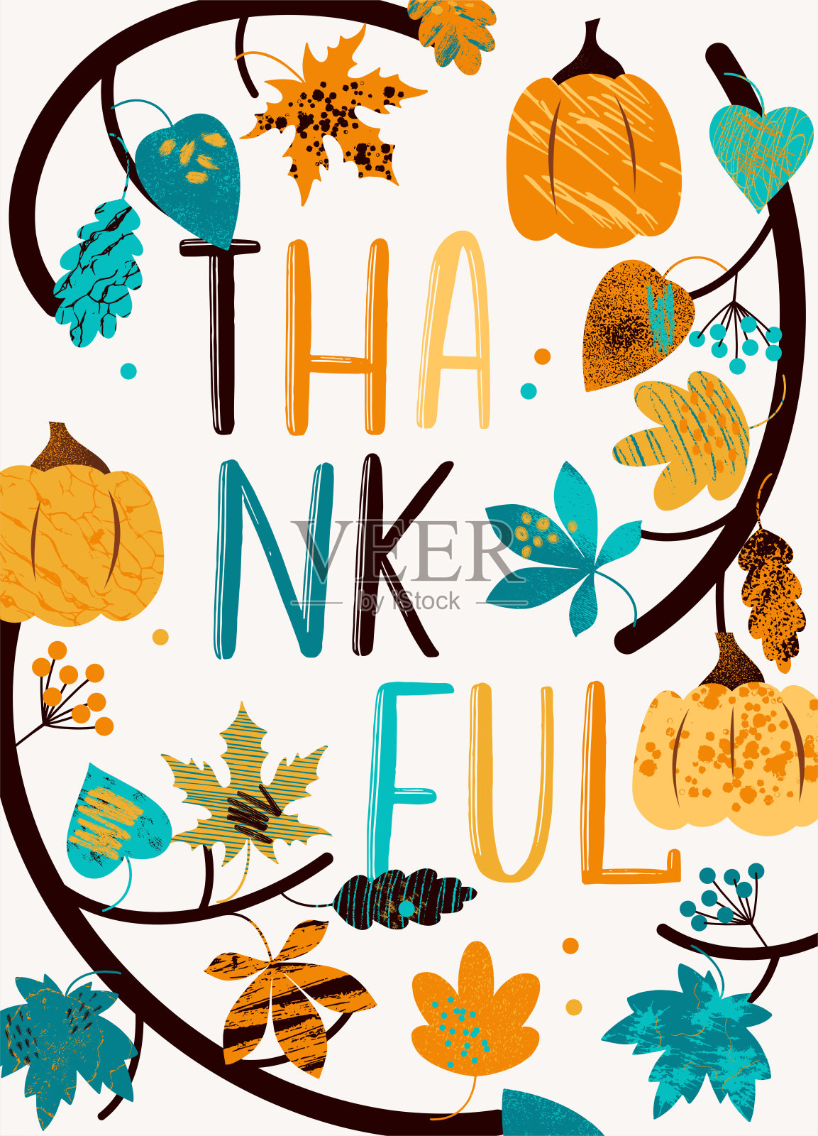 感恩节插图与不同的叶子和南瓜。插画图片素材