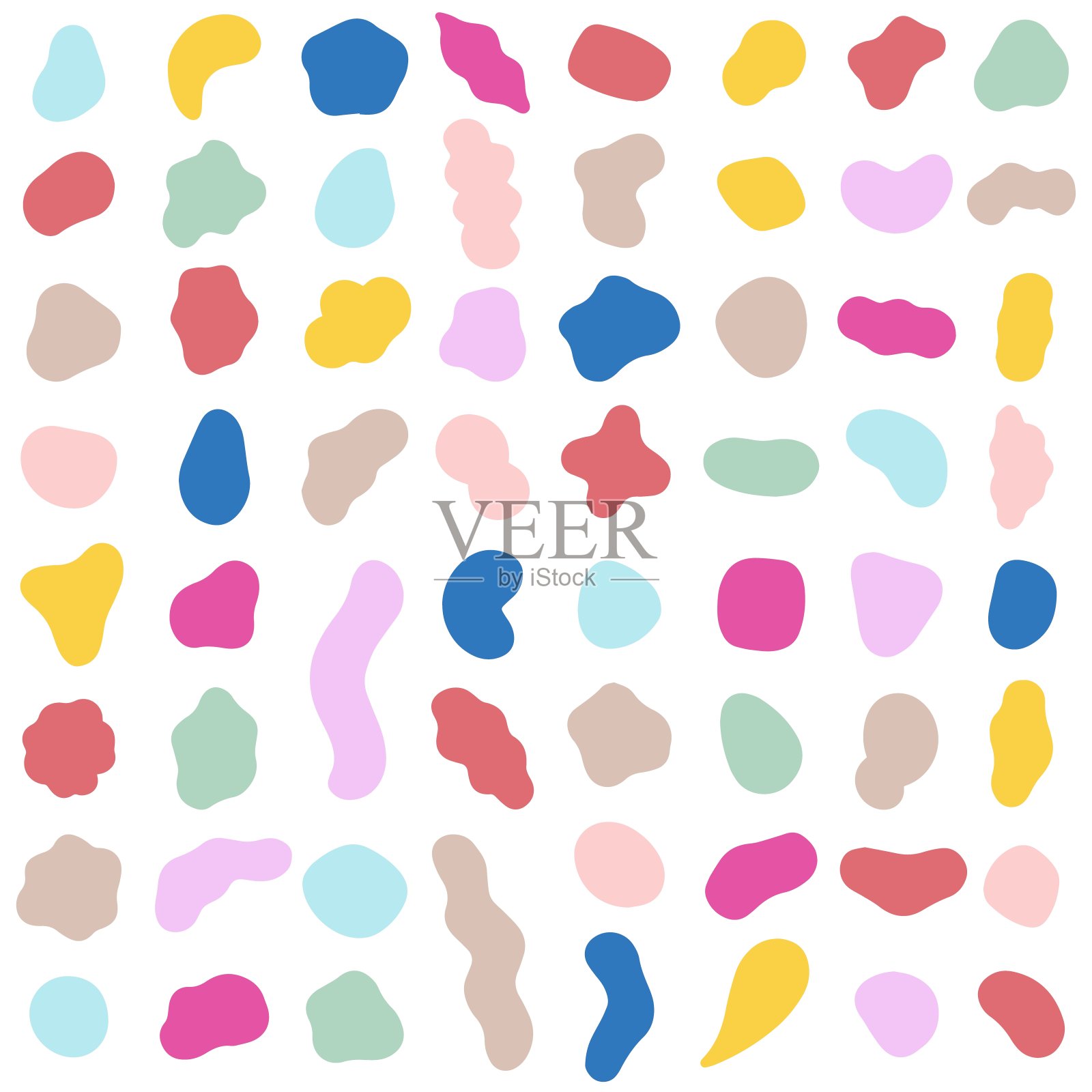 有机形状。颜色上各种各样的斑点,抽象不规则的随机斑点。卵石石的剪影,简单的液体无定形斑点,彩色的水形式,创造性的蜡笔模式向量集插画图片素材