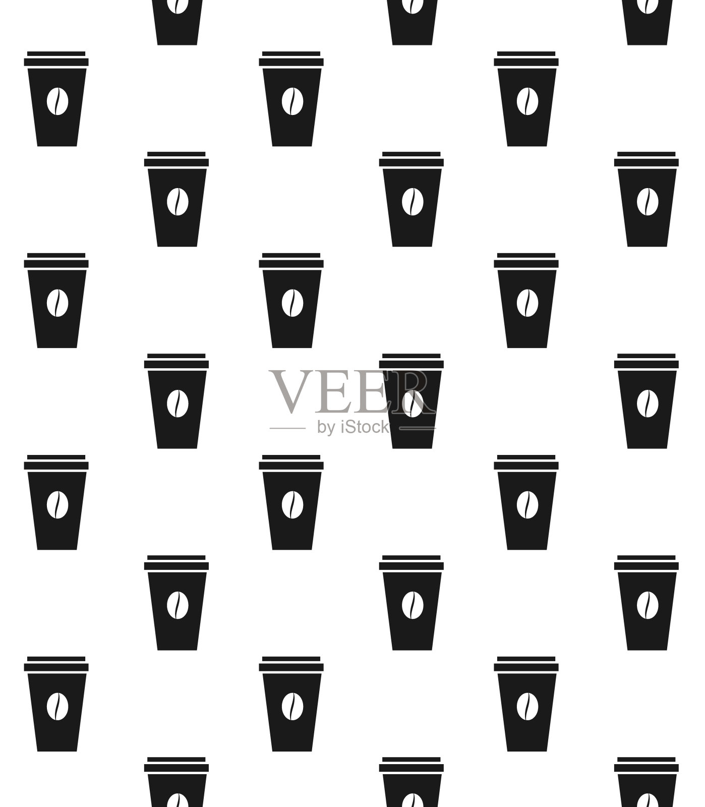 矢量无缝模式的黑色平面卡通带走咖啡插画图片素材