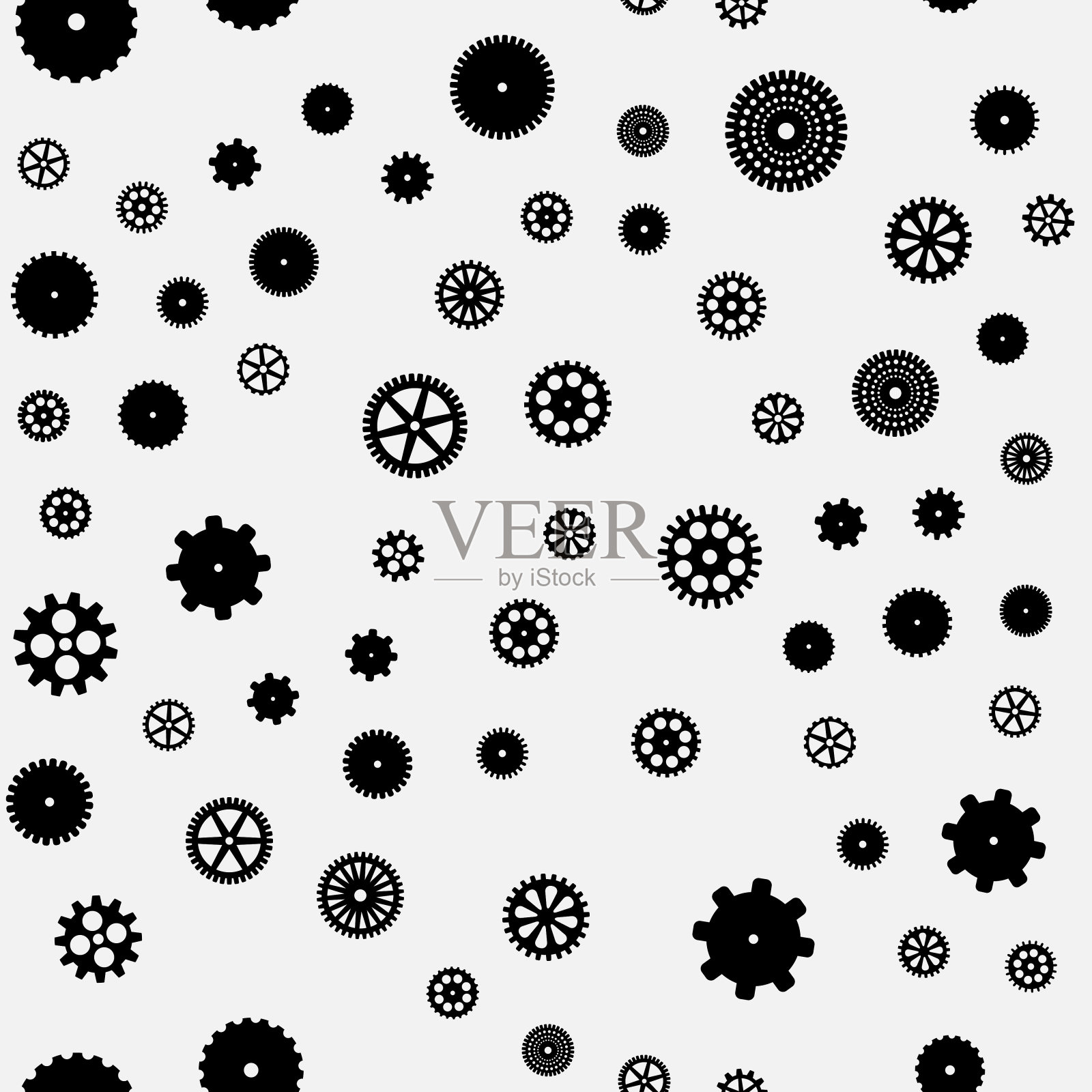 抽象矢量黑平面齿轮无缝图案插画图片素材