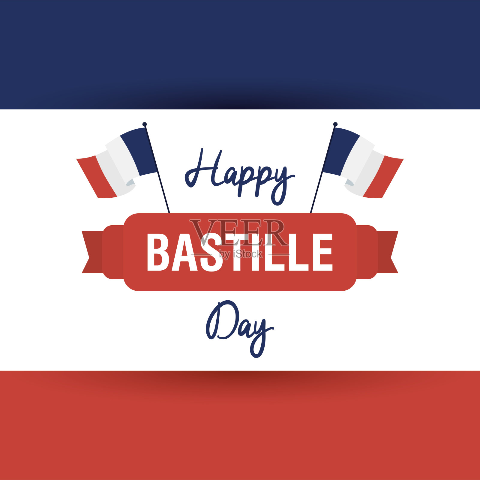 巴士底日庆祝卡与法国国旗插画图片素材