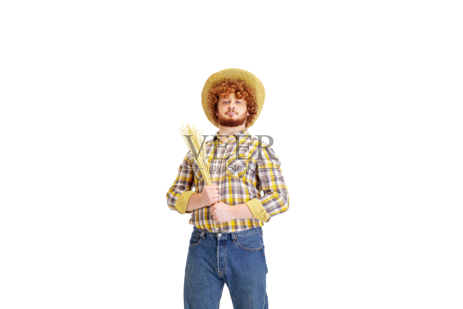 英俊的农民,牧场主孤立的白色工作室背景照片摄影图片