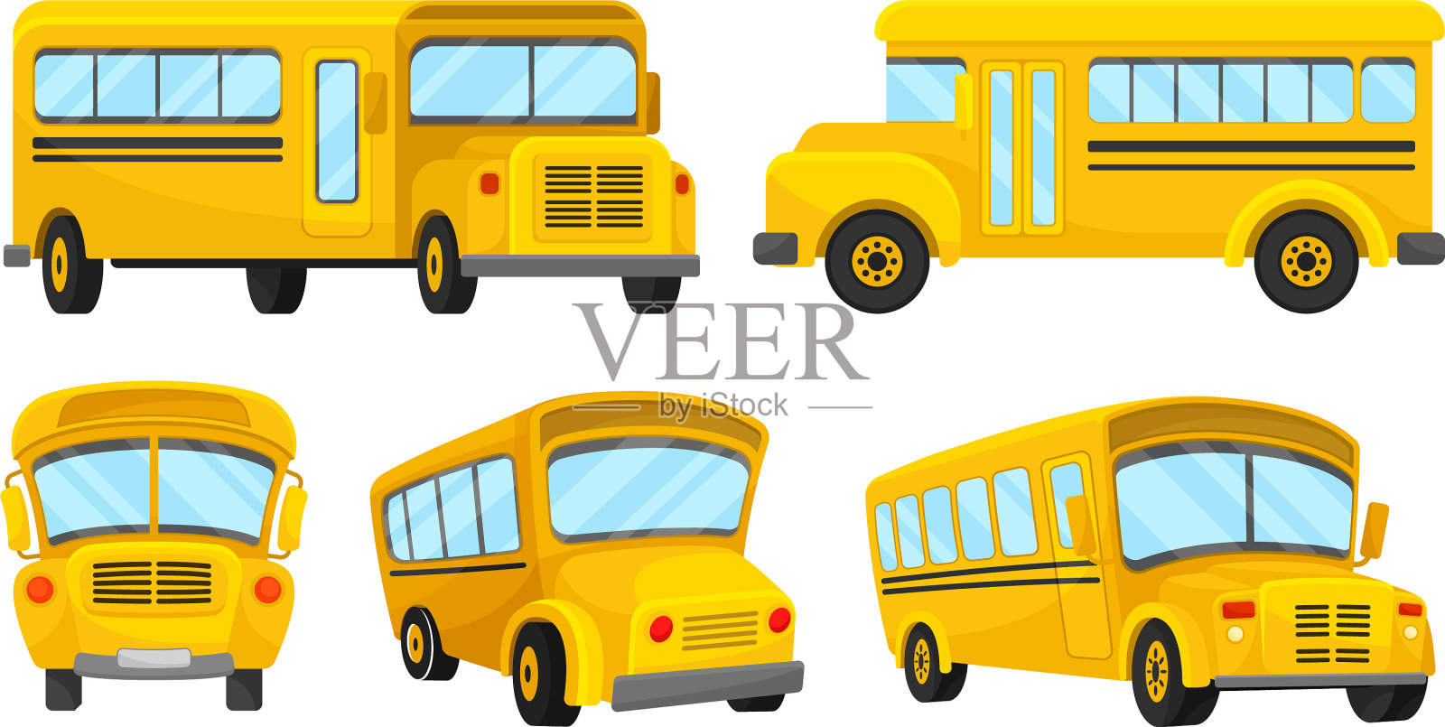 黄色校车从不同角度看插画图片素材