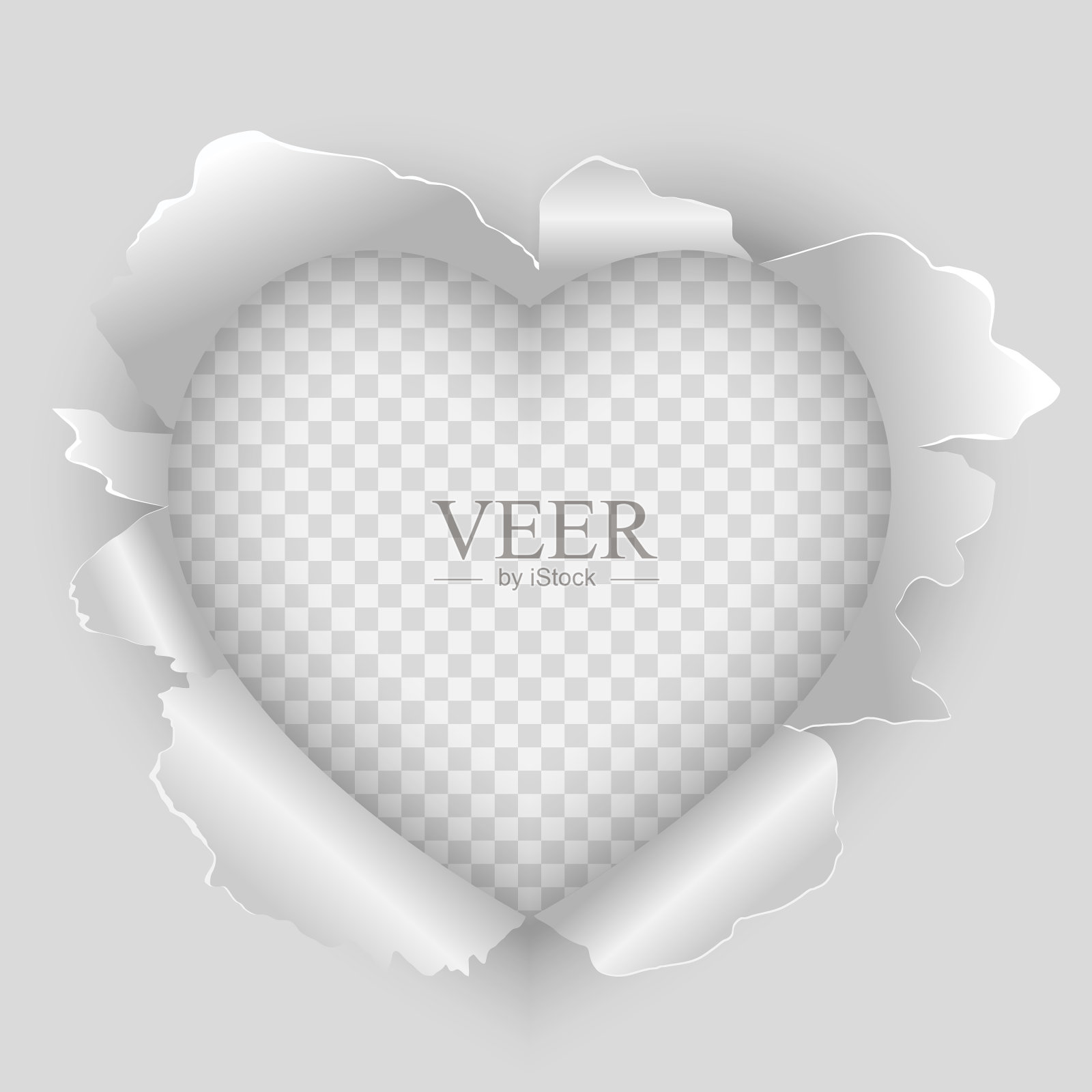 撕开的洞和撕成心形的纸在一个插画图片素材