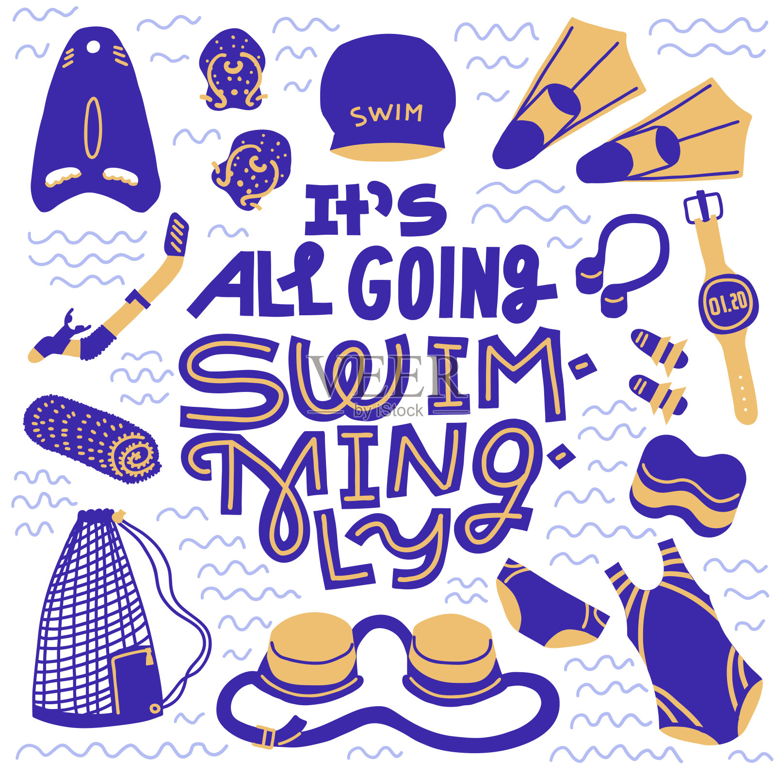 一切都很顺利。带设备的方形设计插画图片素材