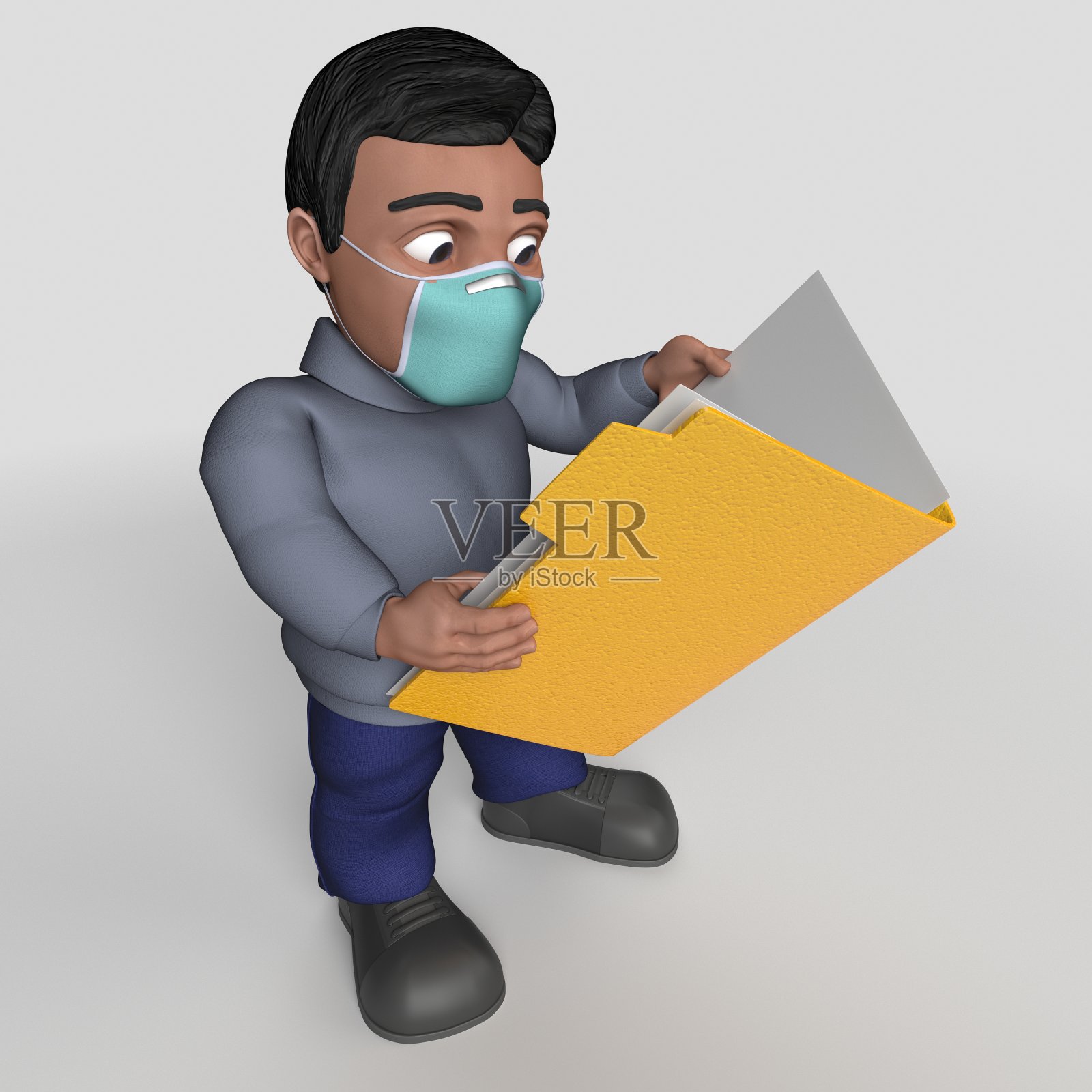 戴口罩的3D卡通休闲人物照片摄影图片