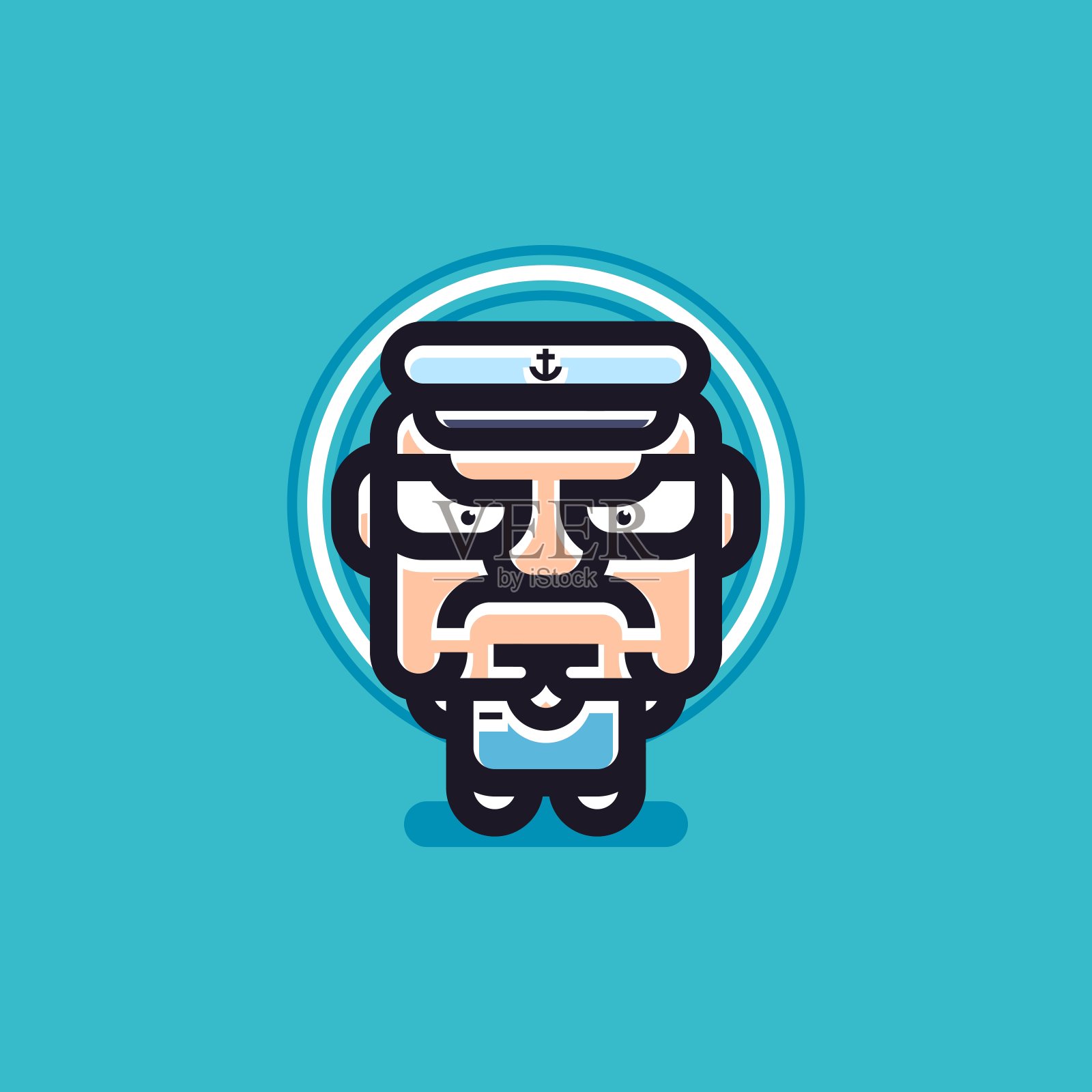 现代平面卡通愤怒的船长线图标吉祥物人物插图插画图片素材