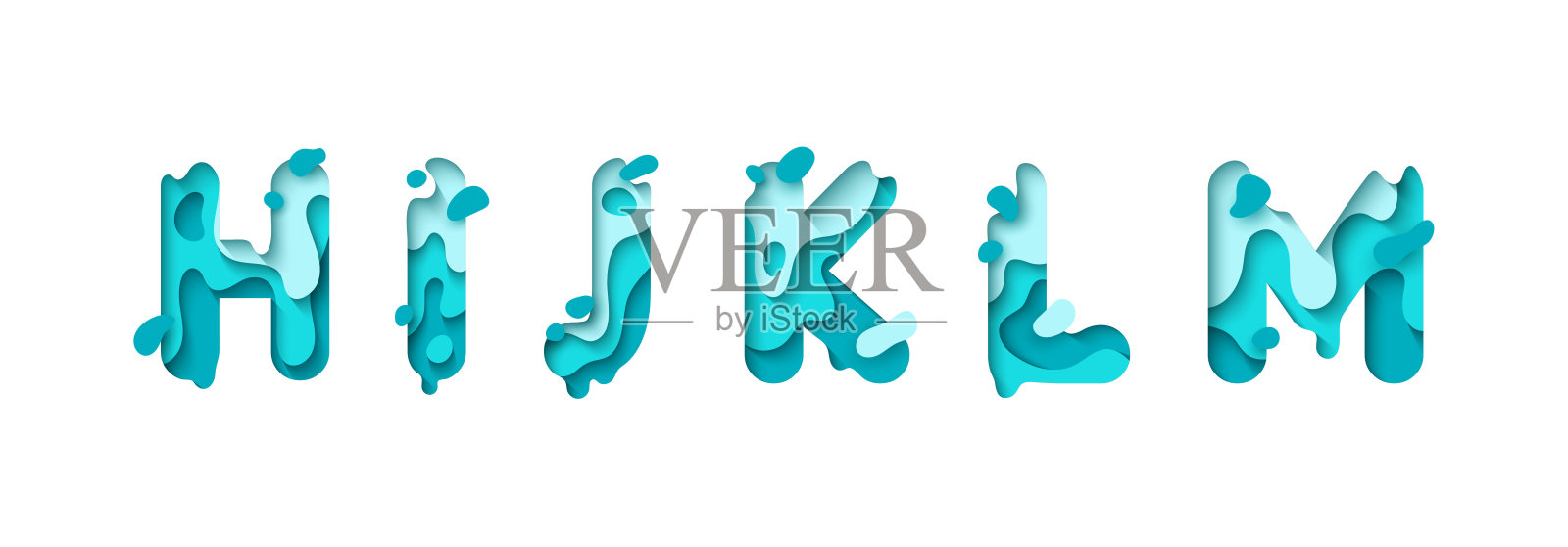 剪纸字母H, I, J, K, L, m设计三维标识孤立在白色背景上。熔化液体的字母字体。矢量图设计元素图片