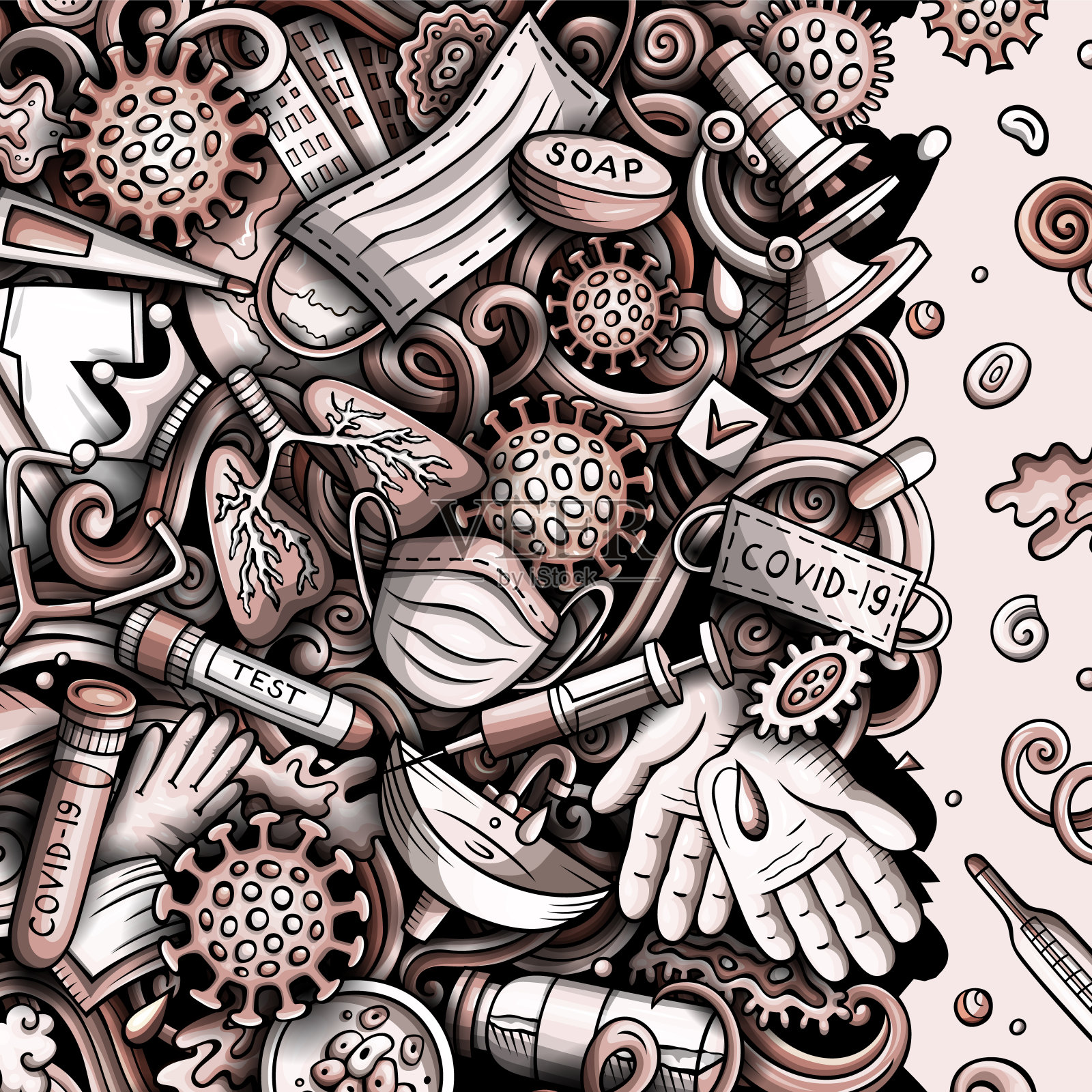 冠状病毒手绘矢量涂鸦边界插画图片素材