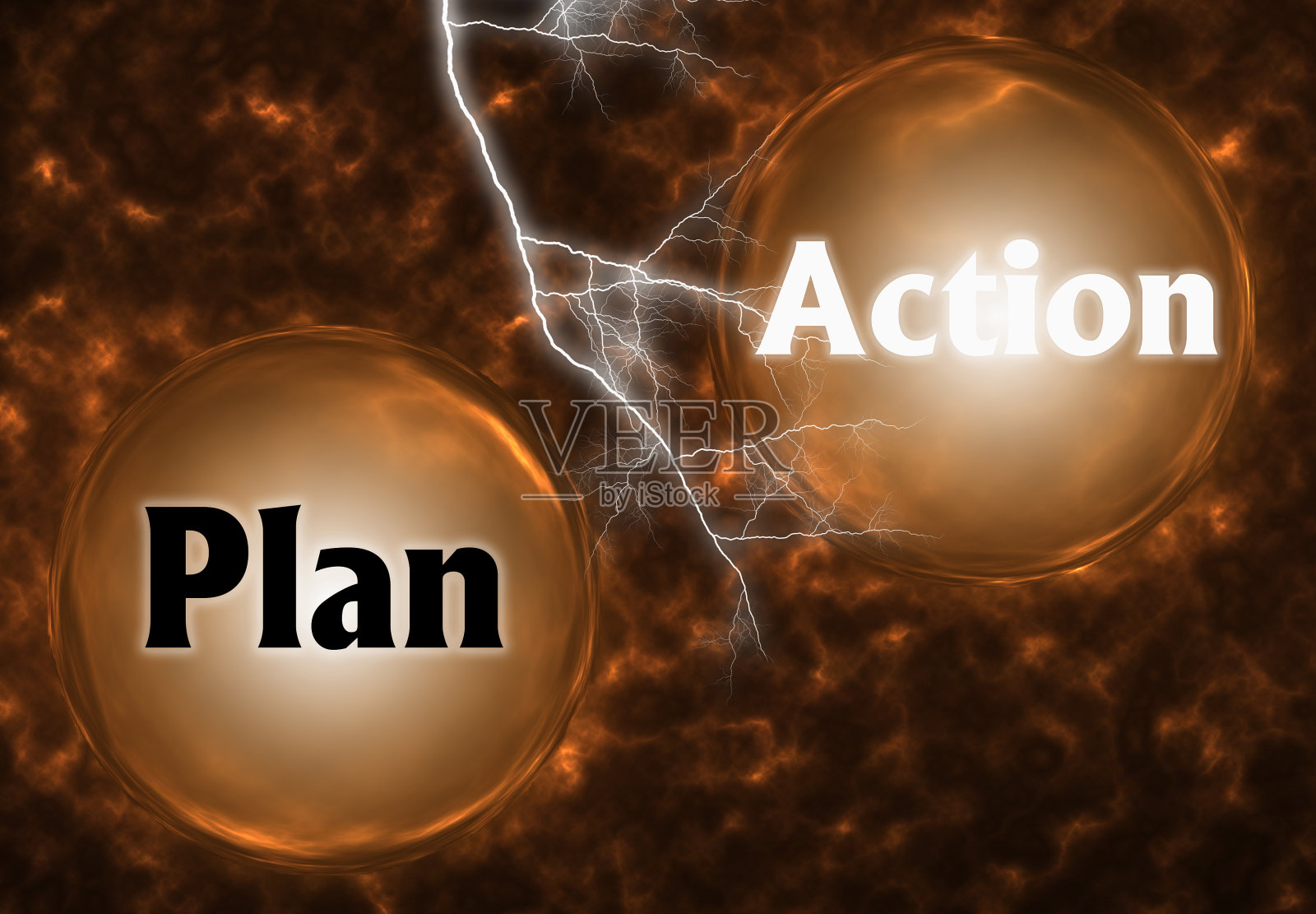 PLAN和ACTION概念的抽象背景。思考,成功和创造力。3d插图照片摄影图片