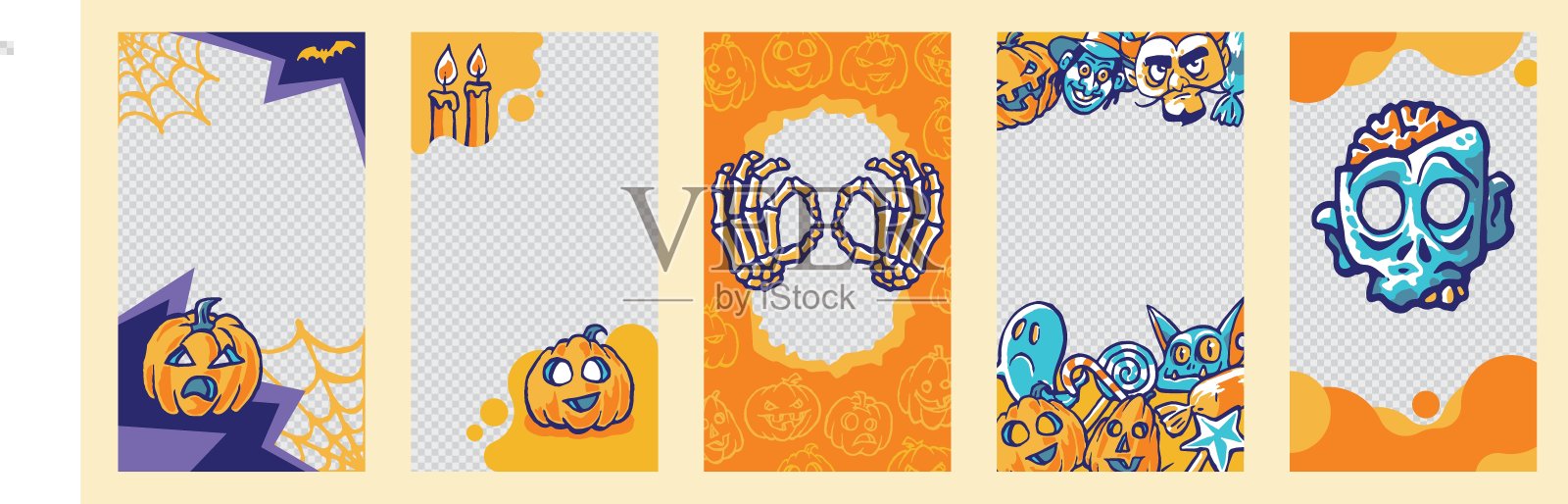 完全可编辑的万圣节Instagram故事模板,可缩放矢量插图。插画图片素材