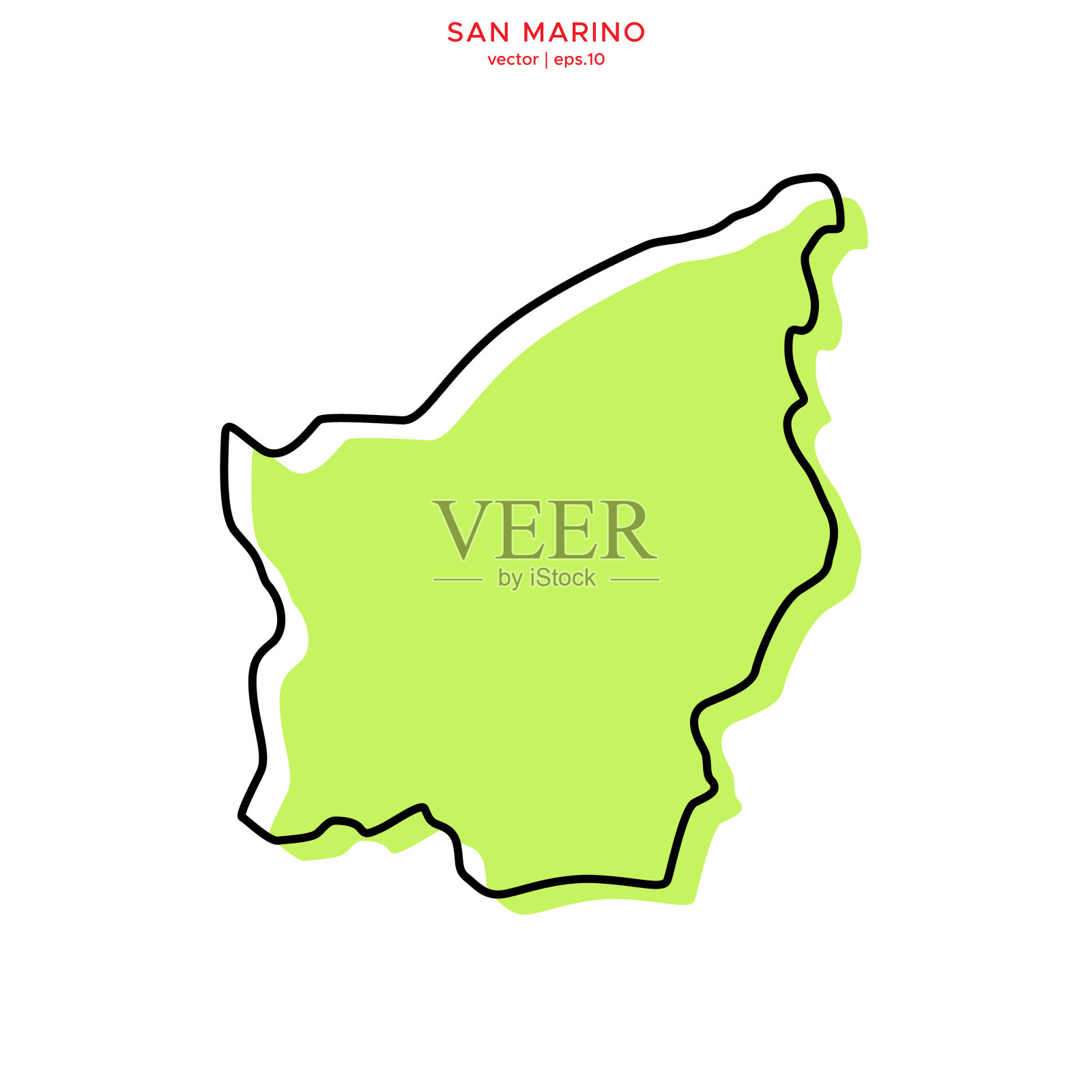绿色地图的圣马力诺与轮廓矢量插图设计模板。可编辑的中风。插画图片素材