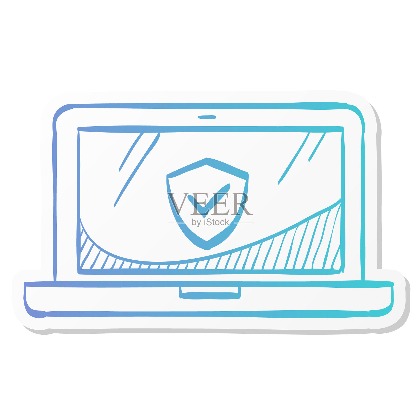 贴纸风格图标-笔记本电脑防病毒插画图片素材