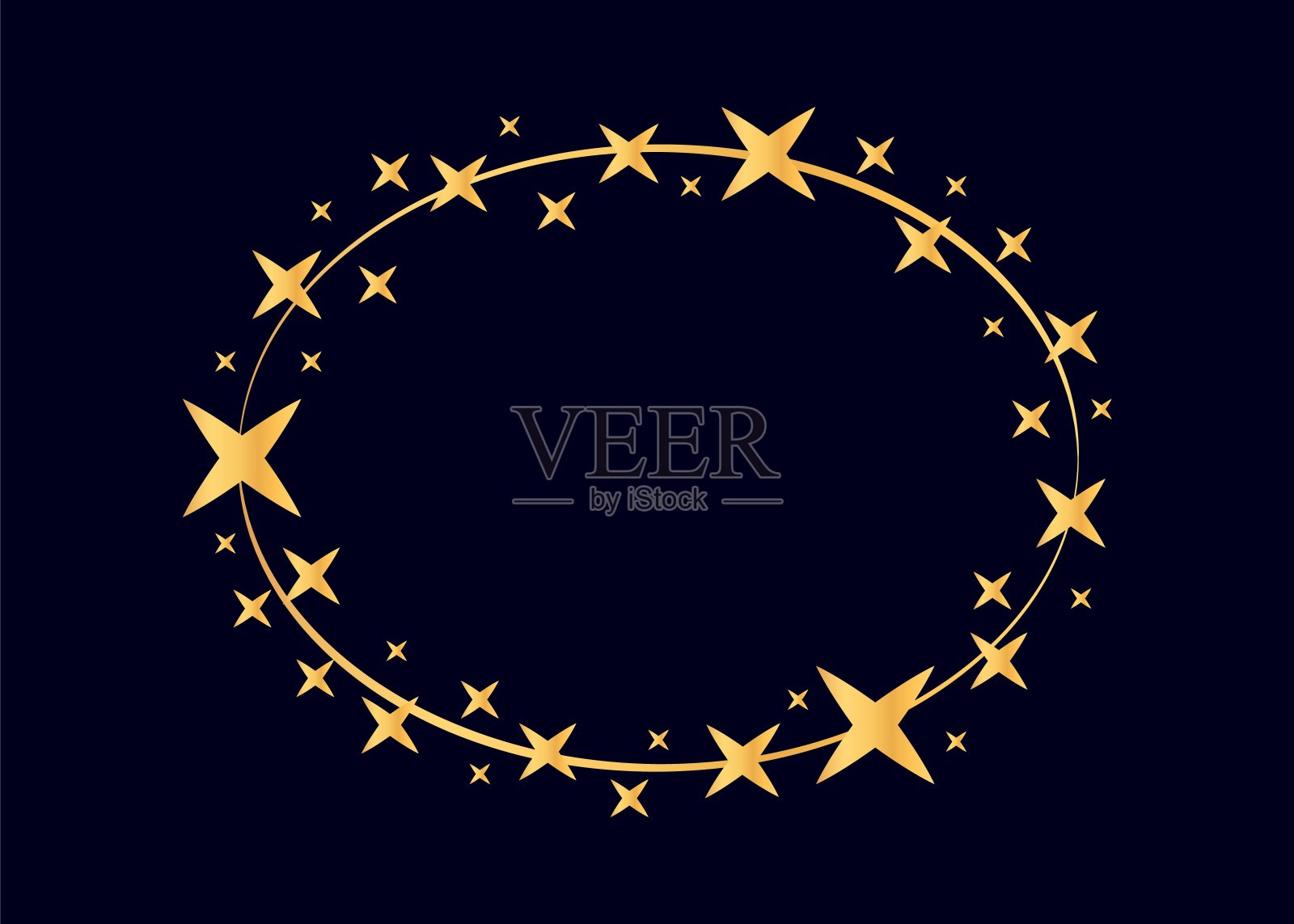 向量金圆星框架。花圈设计,标志模板。星尘,星星,星空。圆形框架与星星和闪光的点在白色的背景。矢量背景为名片,请柬。插画图片素材