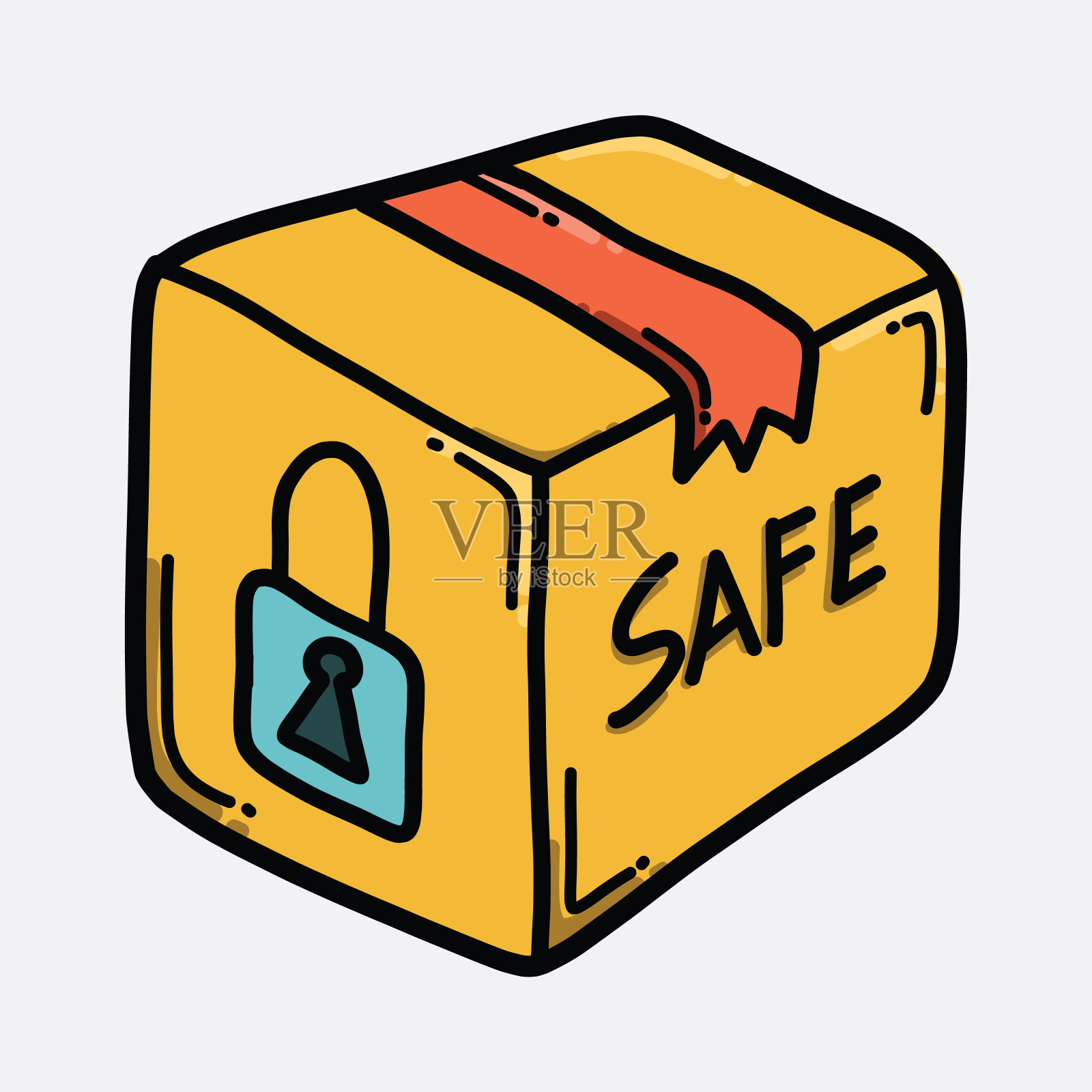 盒子锁颜色矢量图标。手绘素描插图eps10图标素材