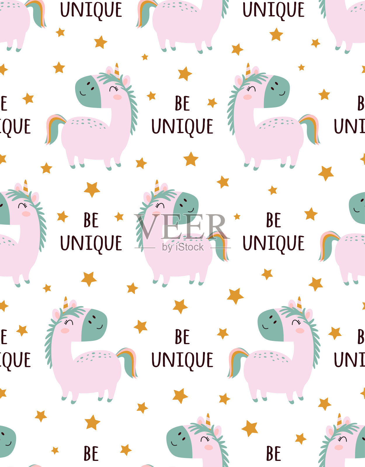 有趣的独角兽图案孤立在白色的背景插画图片素材