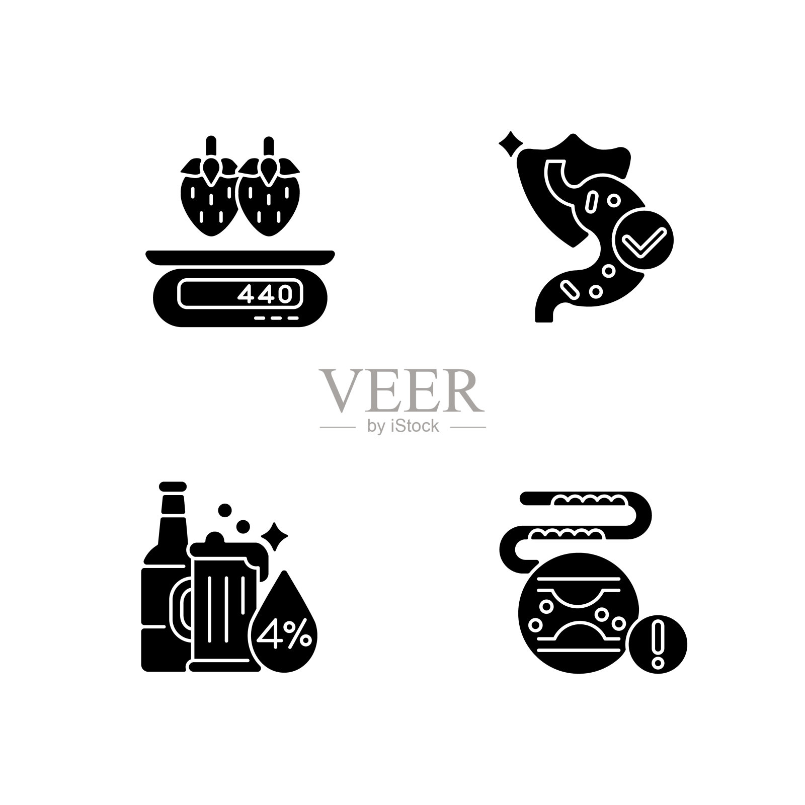 食物黑色象形文字图标设置在空白图标素材