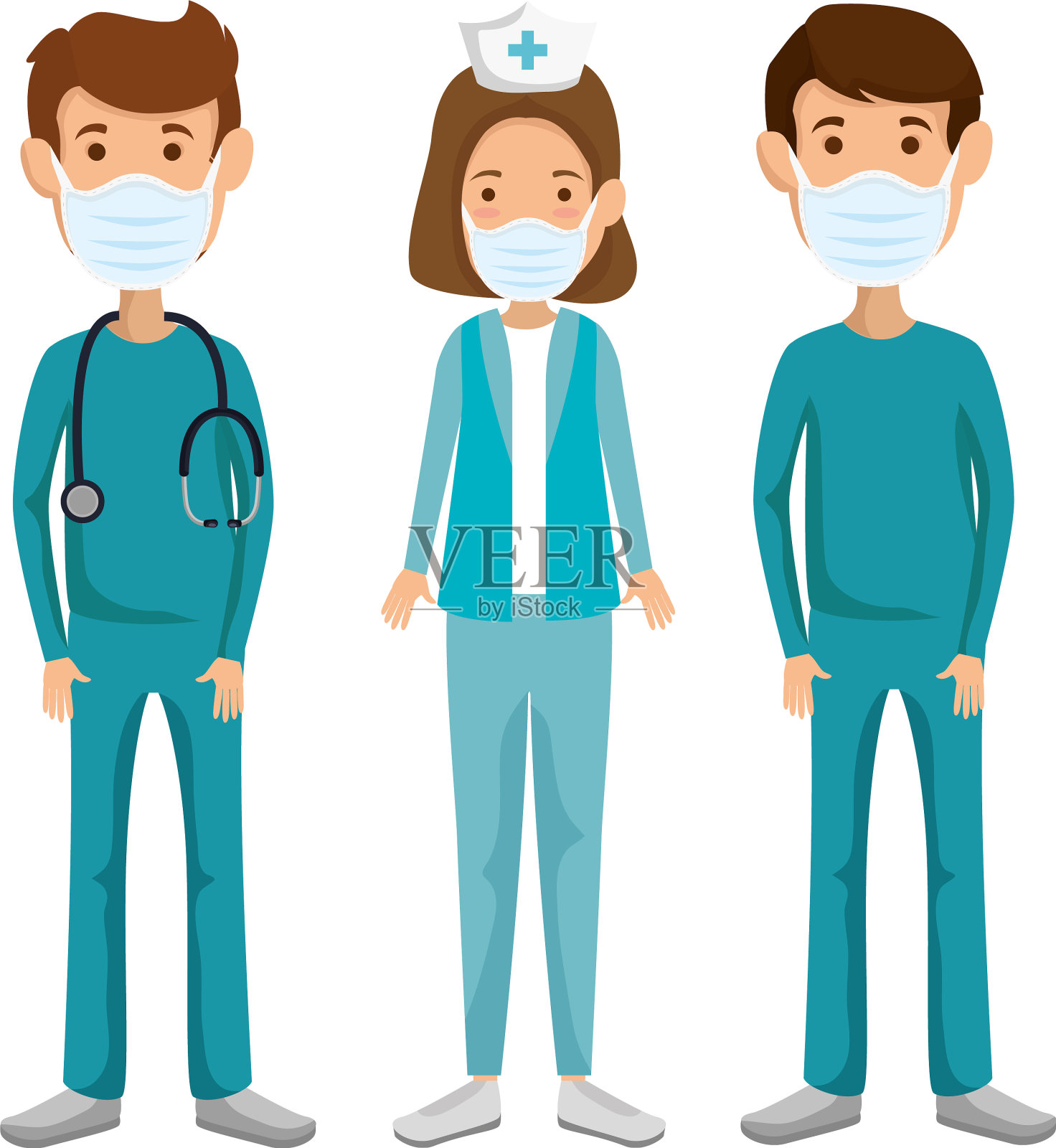 护士与医护人员使用口罩隔离插画图片素材