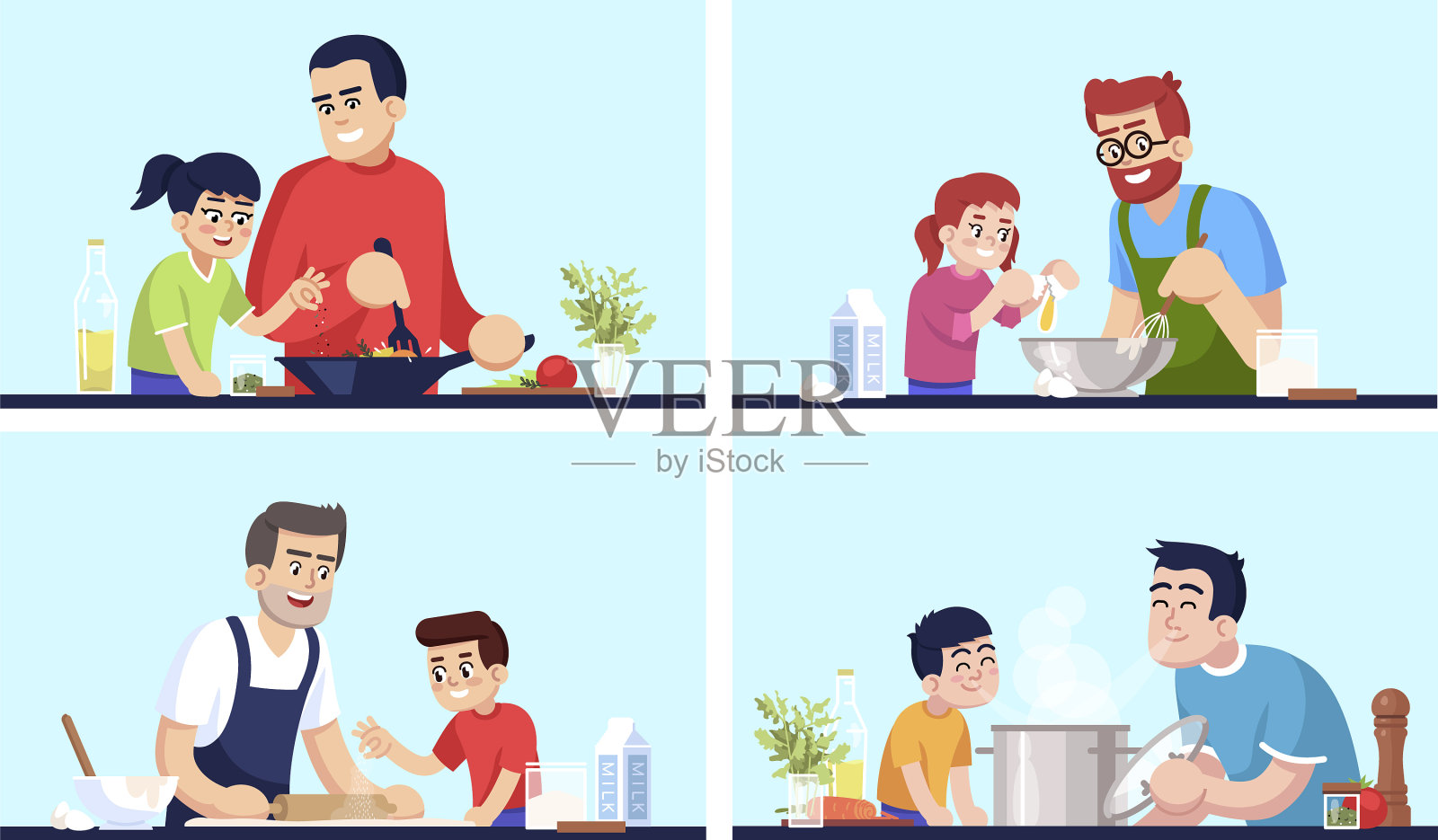 为父亲和孩子做饭插画图片素材