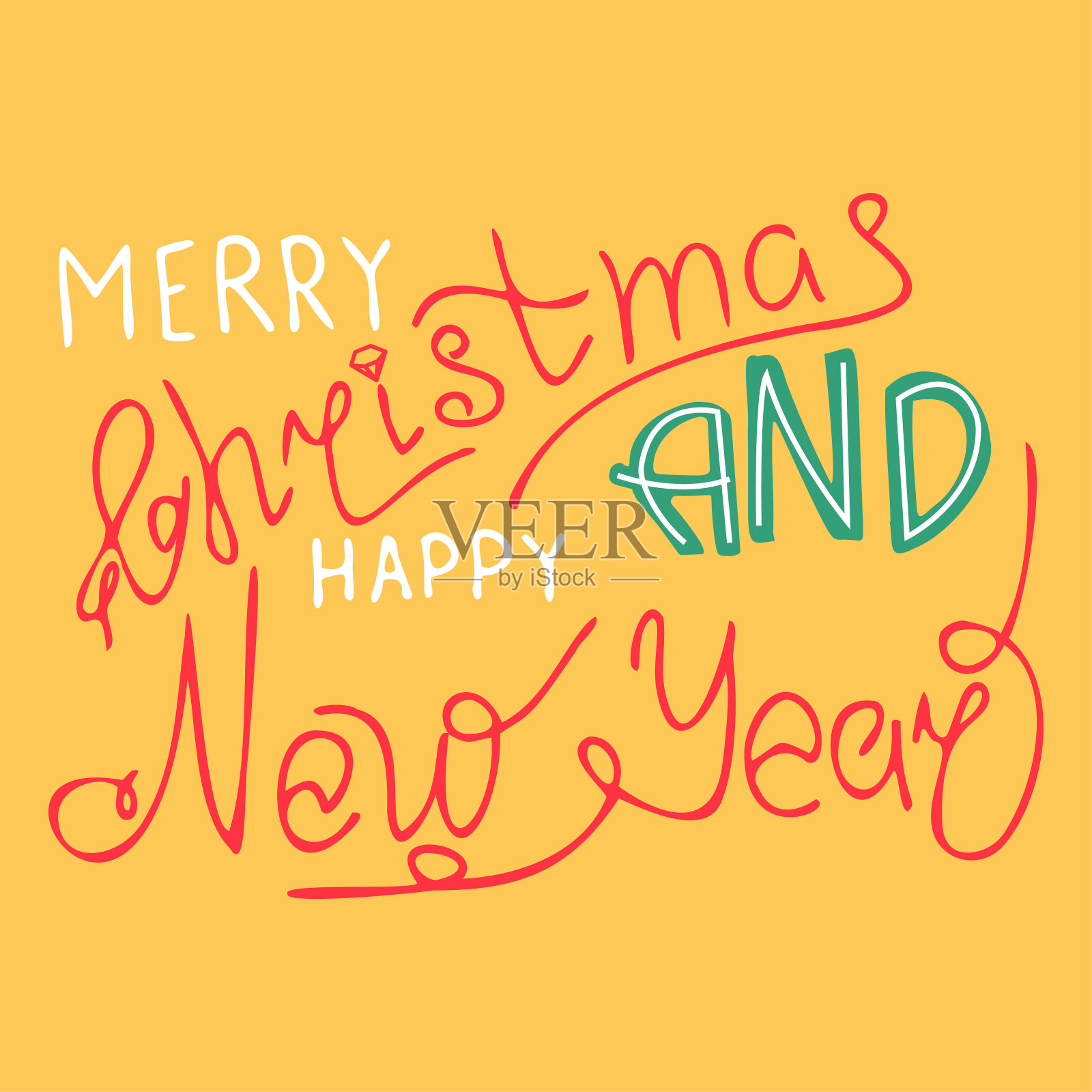 圣诞快乐和新年快乐集手绘字母文字矢量插图。插画图片素材