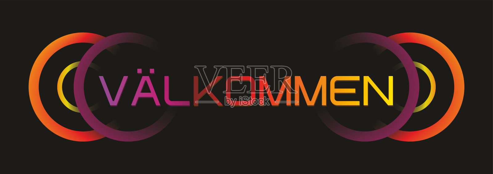 文字创意设计Välkommen,瑞典语(Sweden),意为欢迎。矢量插图。EPS10。这个设计可以在不同的语言中找到。插画图片素材