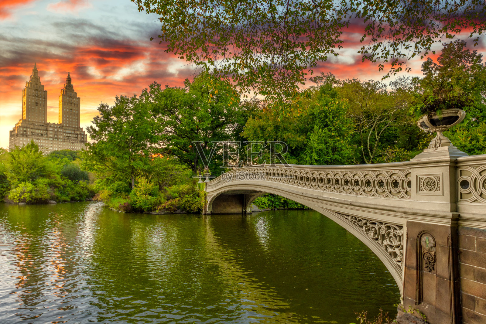 纽约曼哈顿秋季中央公园的弓形桥照片摄影图片