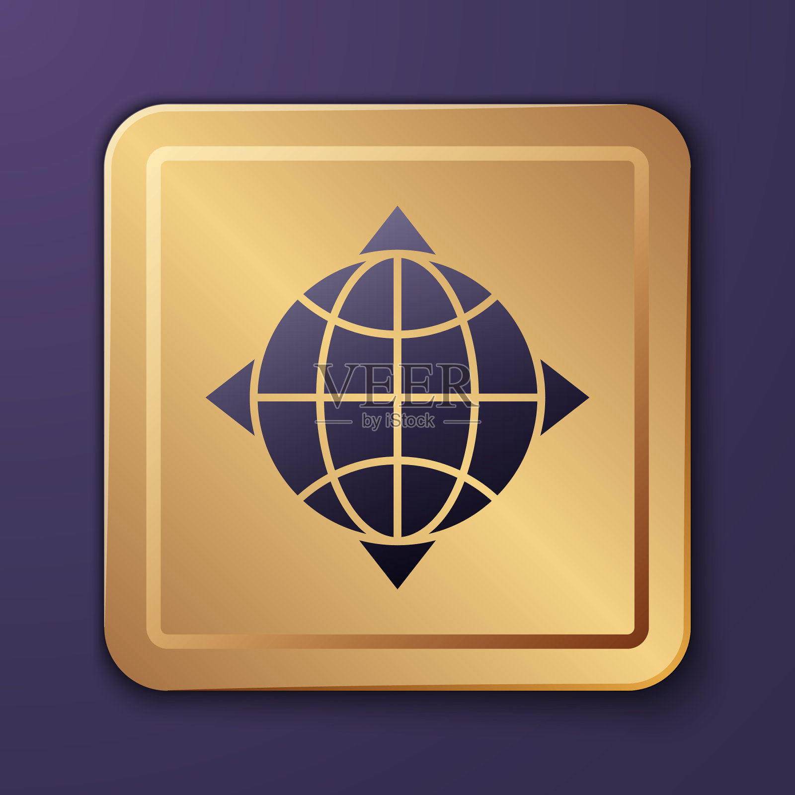 紫色世界地球仪与罗盘图标隔离图标素材