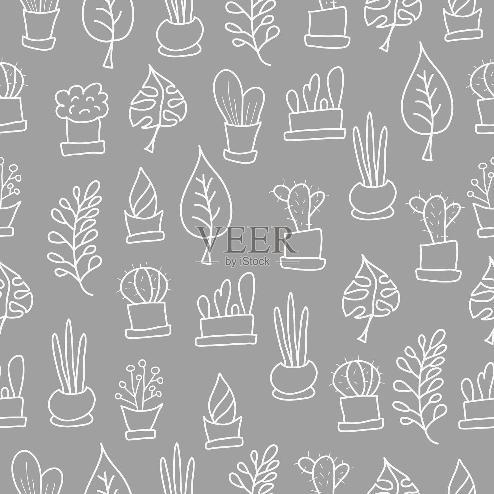 现代肉质素描无缝图案插画图片素材