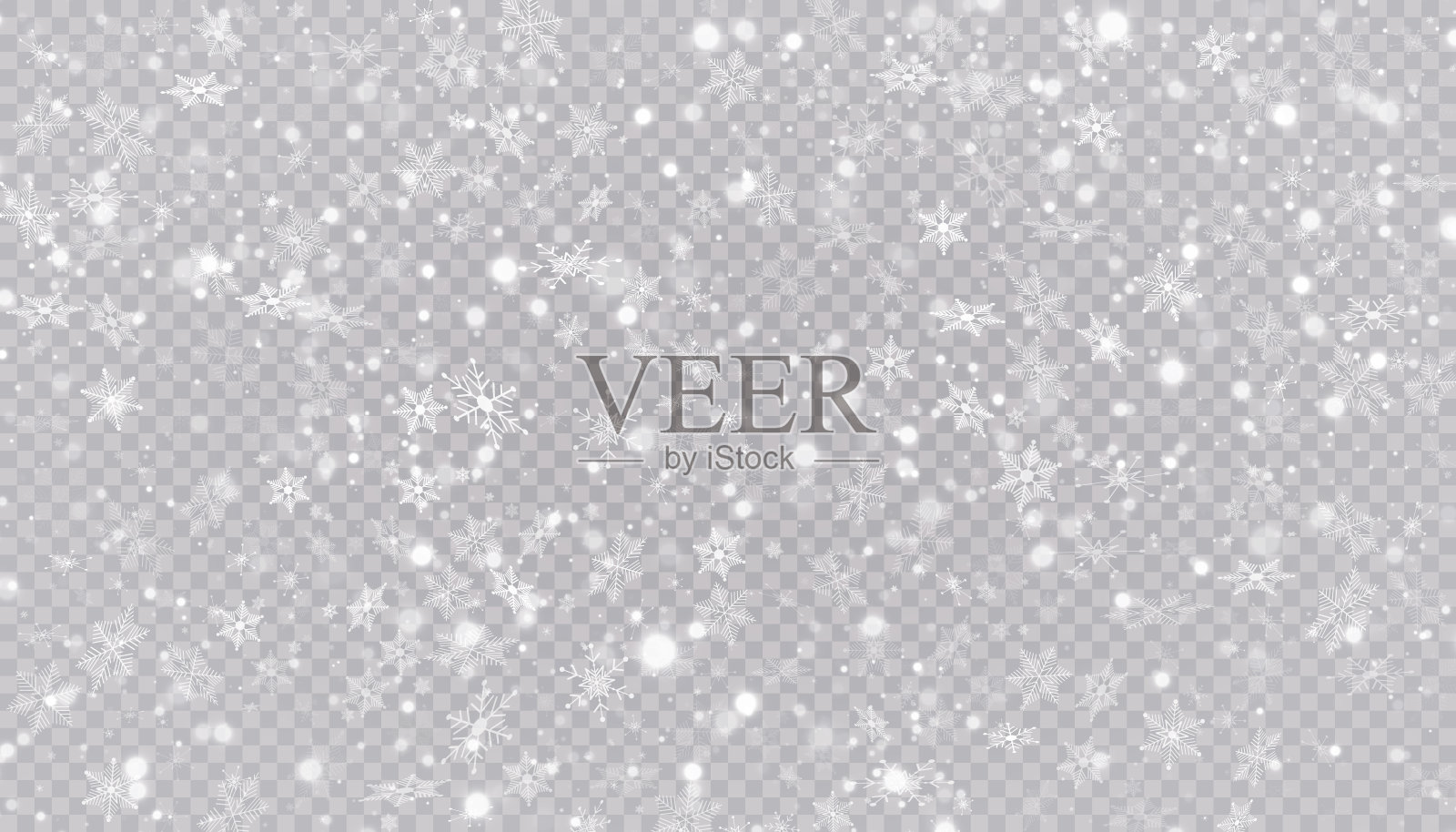 白雪在透明的背景上飞舞。圣诞雪花。冬季暴风雪背景插图。插画图片素材