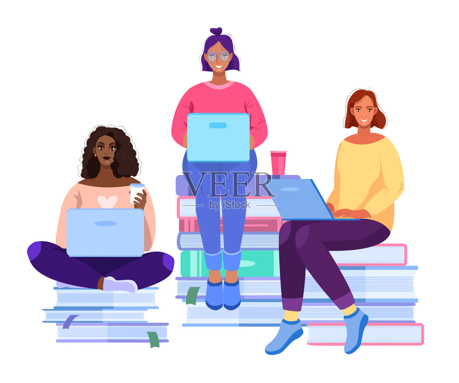 网上学校或大学的教育理念与研究女性。插画图片素材