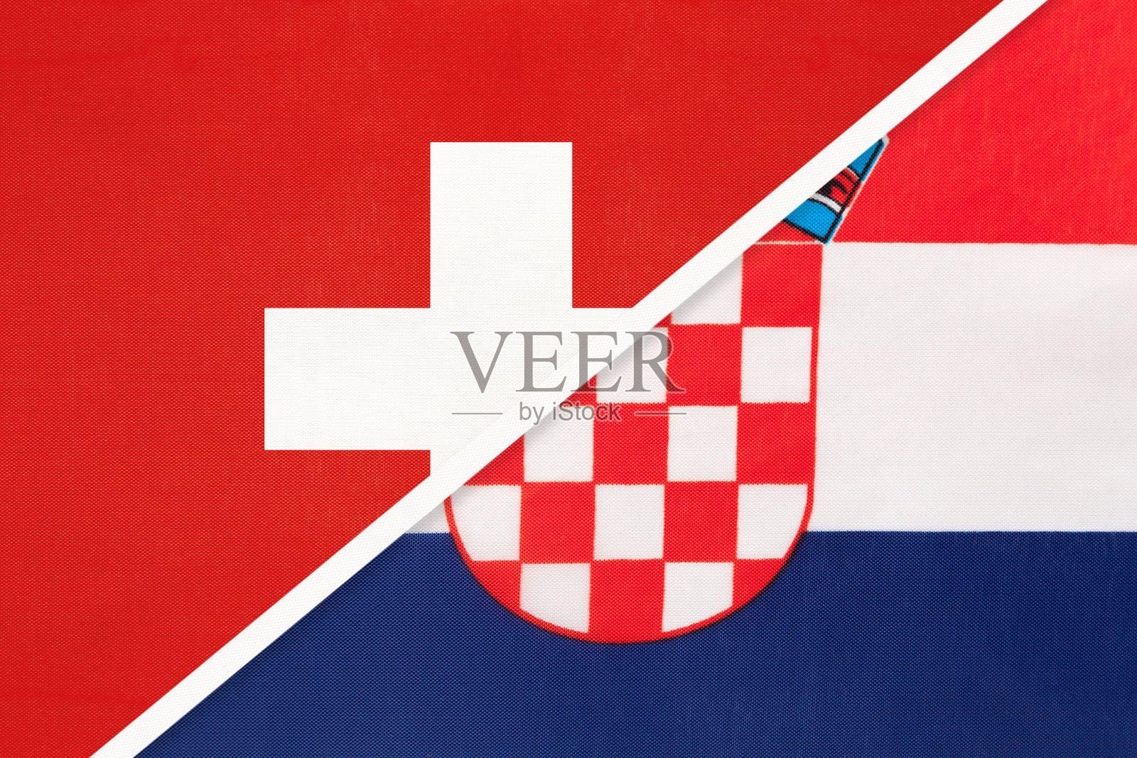 瑞士和克罗地亚国旗的象征来自纺织品。两国之间的冠军。插画图片素材