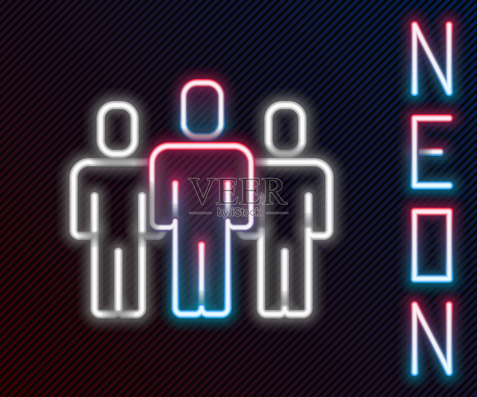 发光霓虹线用户组图标隔离在黑色背景。一组人的图标。商业头像符号-用户配置文件图标。色彩斑斓的轮廓的概念。向量插画图片素材