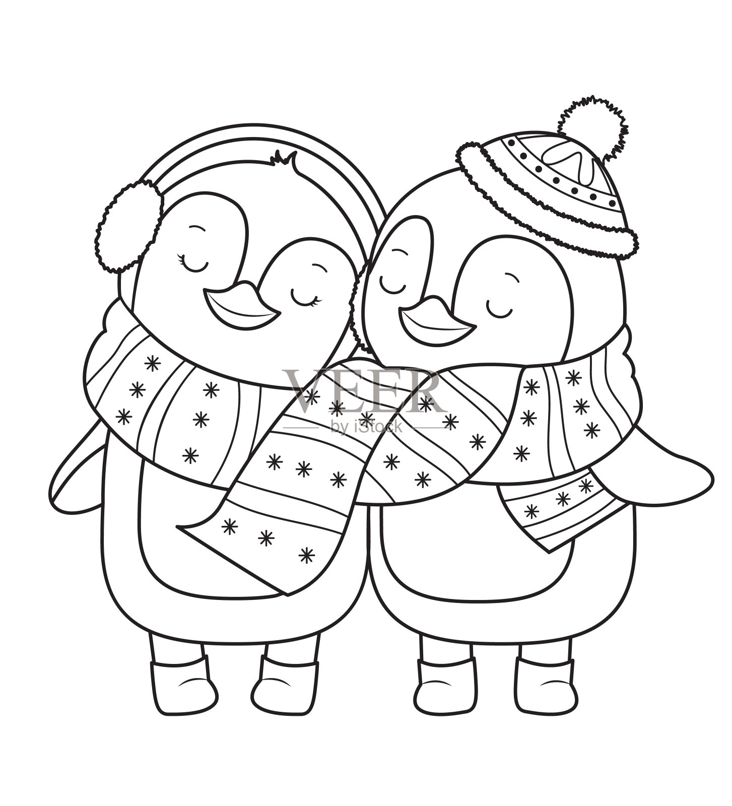 企鹅的填色书。儿童填色页线条艺术设计。插画图片素材