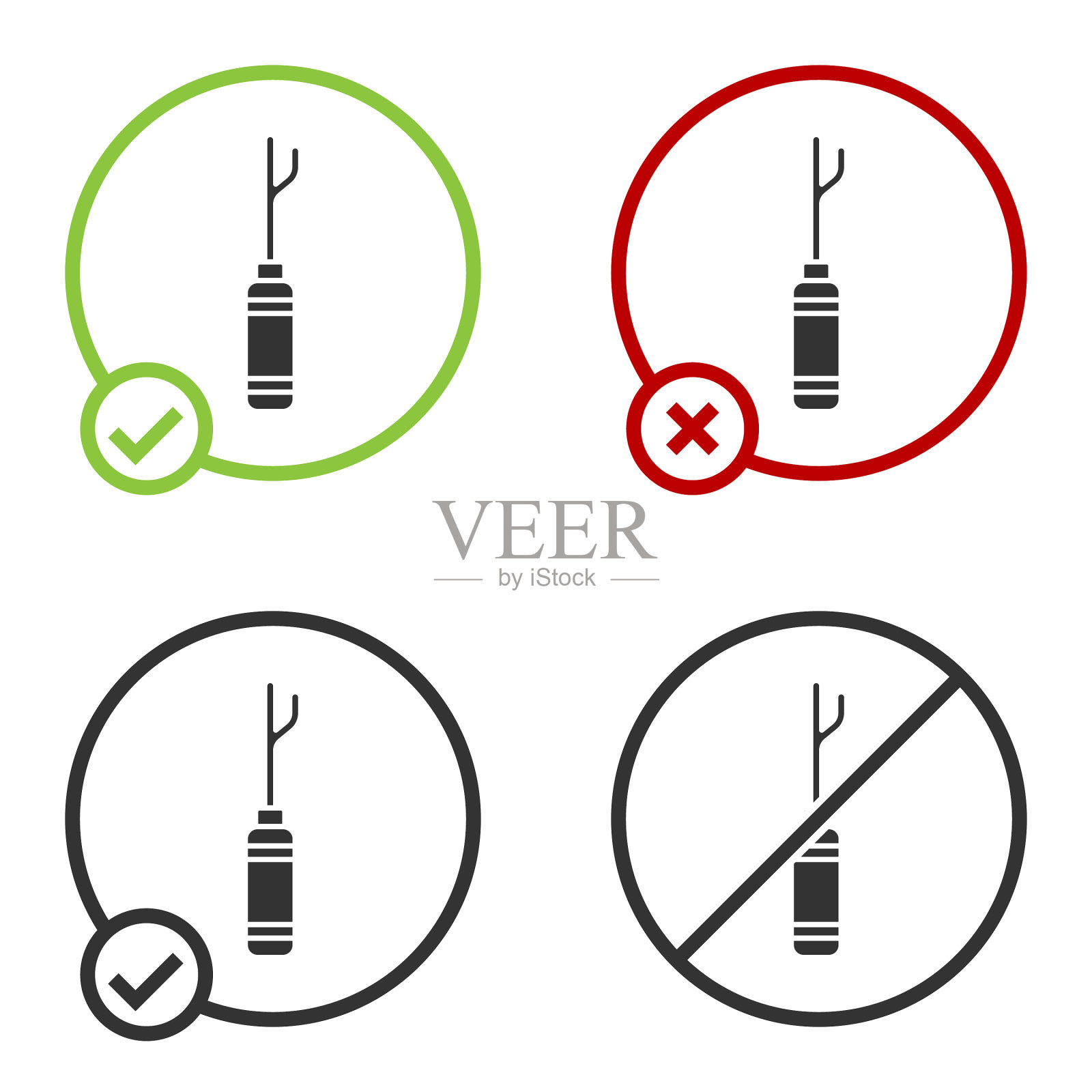 黑色锥子工具与木柄图标隔离插画图片素材
