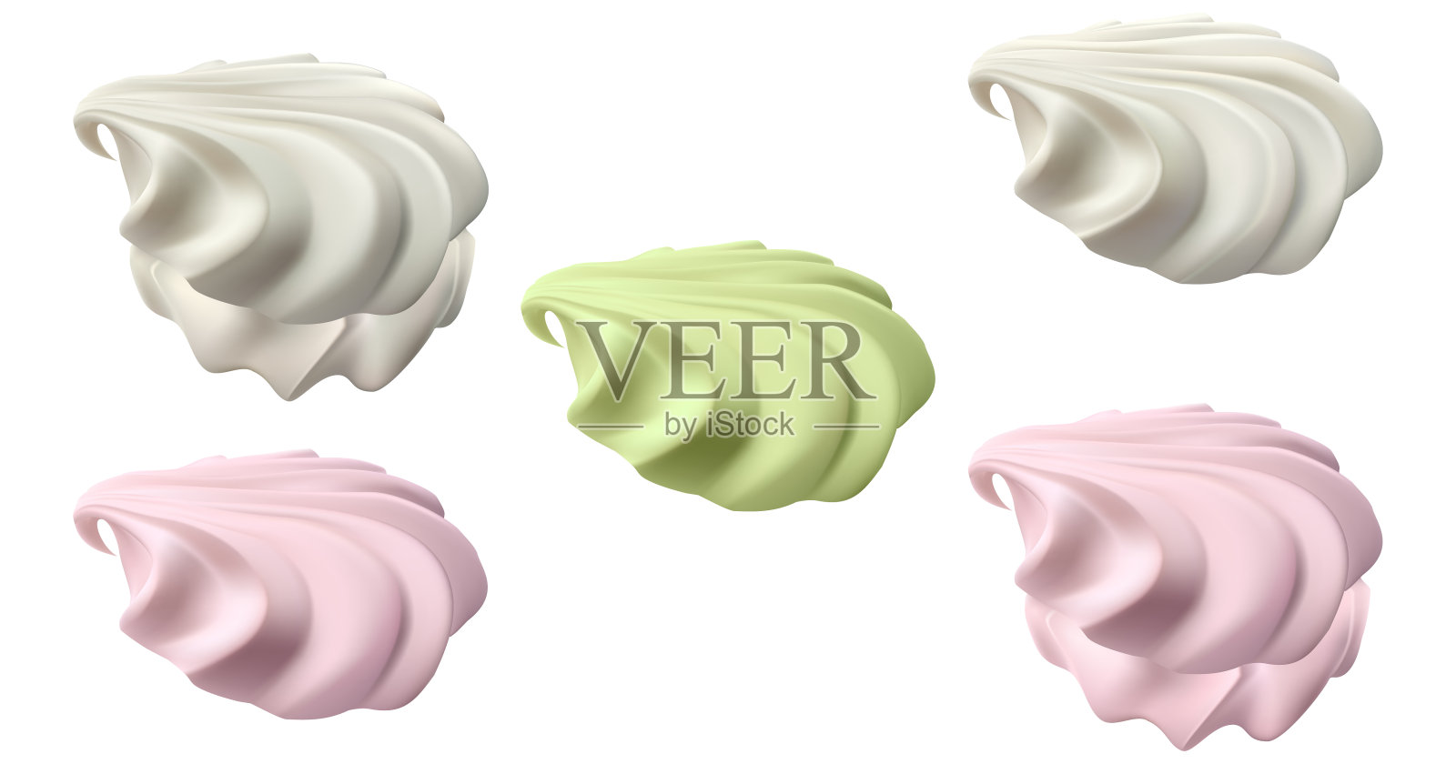 逼真的棉花糖不同的颜色上的白色插画图片素材