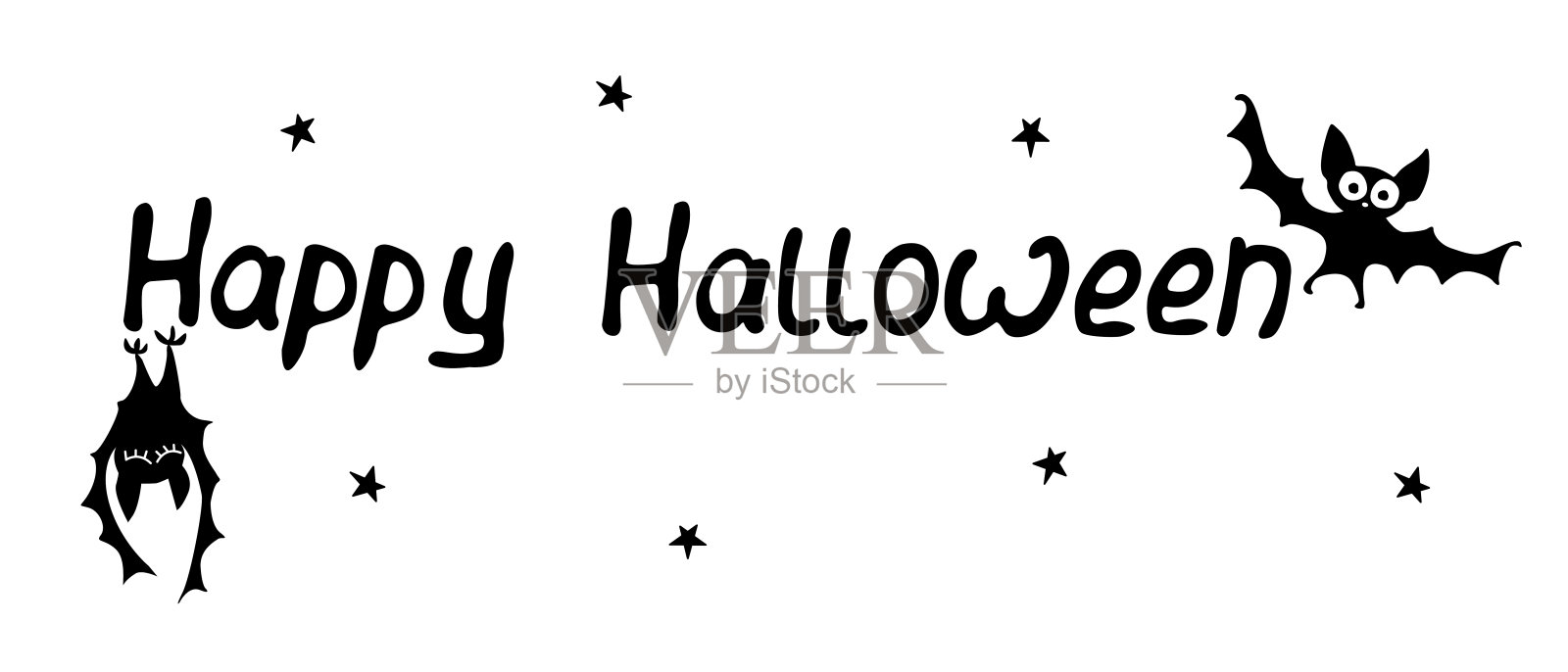 万圣节快乐的字母有蝙蝠,星星。一套孤立的平面设计元素,黑色剪影。贺卡、请柬、派对、海报、横幅的节日标题插画图片素材