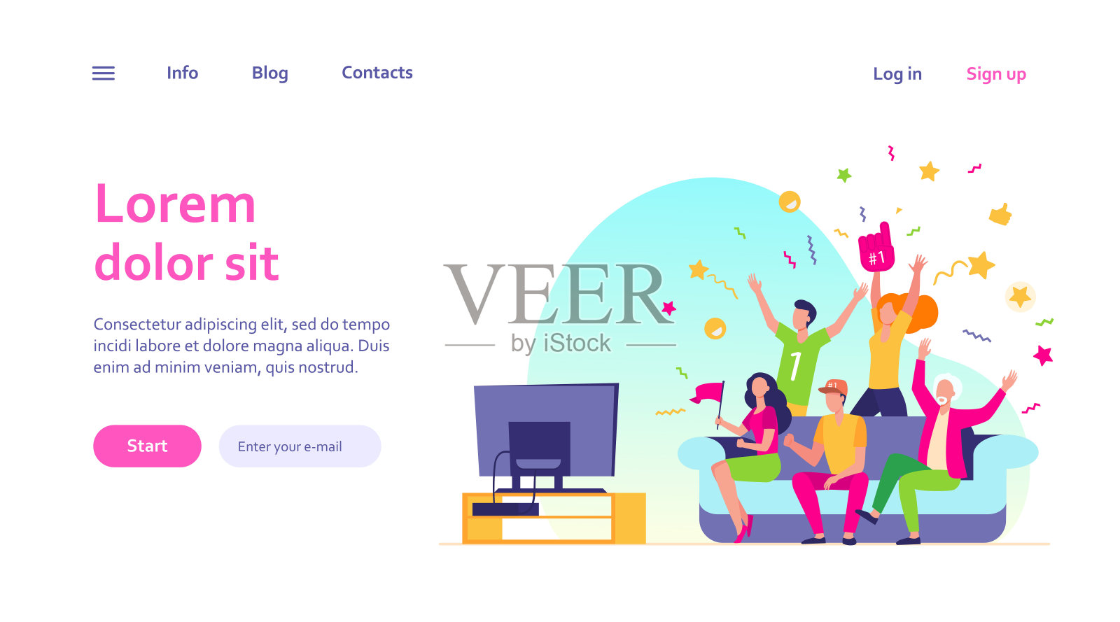 在电视上看比赛的足球迷插画图片素材