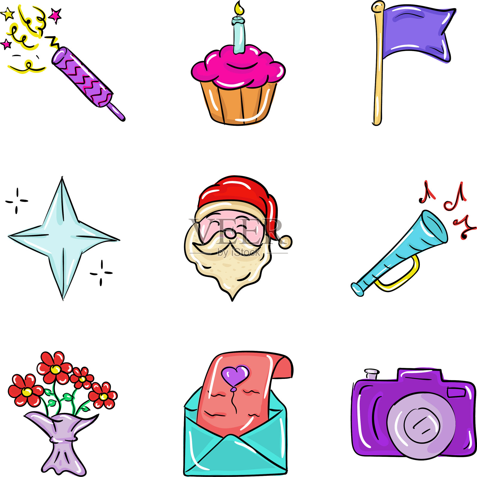 派对庆祝涂鸦图标包插画图片素材