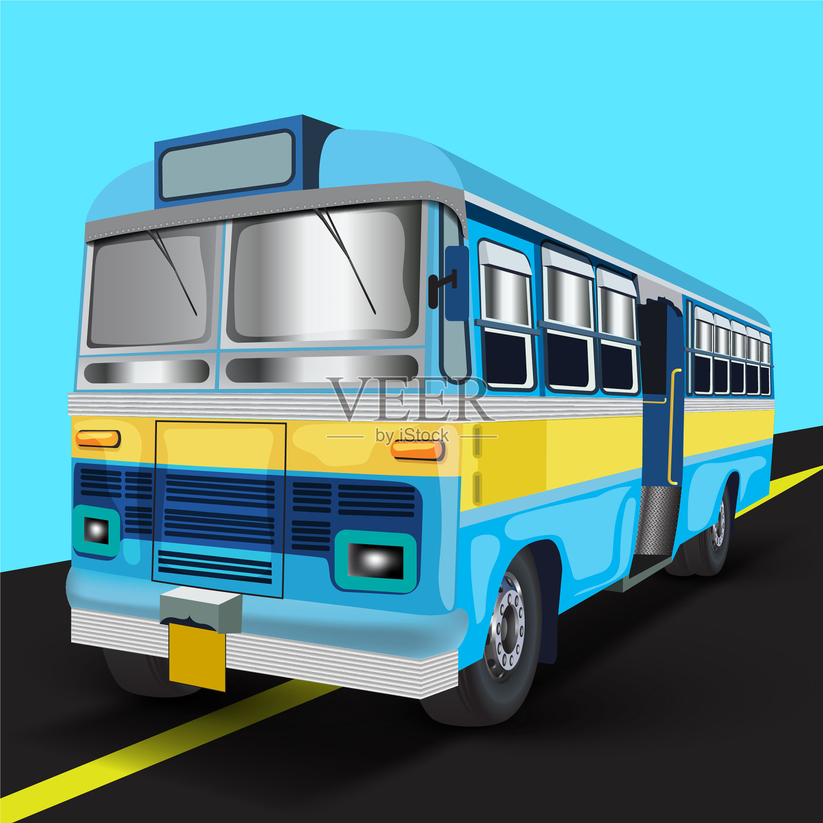 印度每日蓝线巴士服务插画图片素材