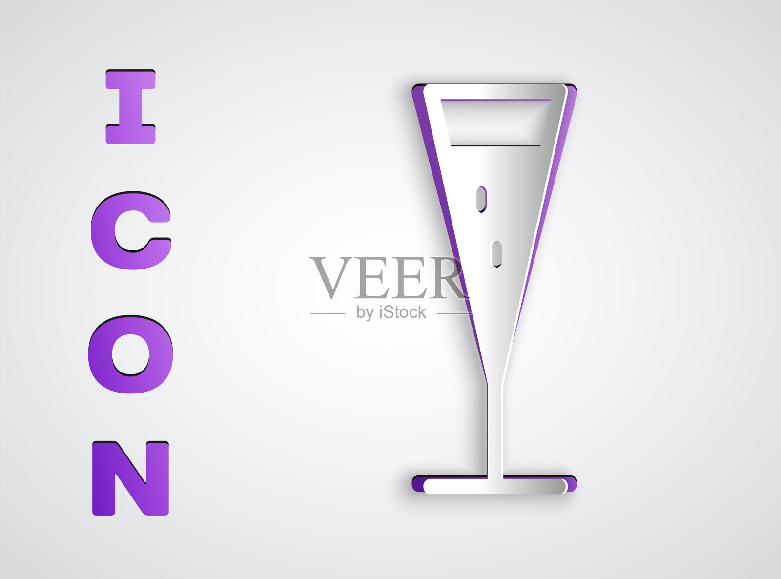 剪纸玻璃香槟图标孤立在灰色图标素材