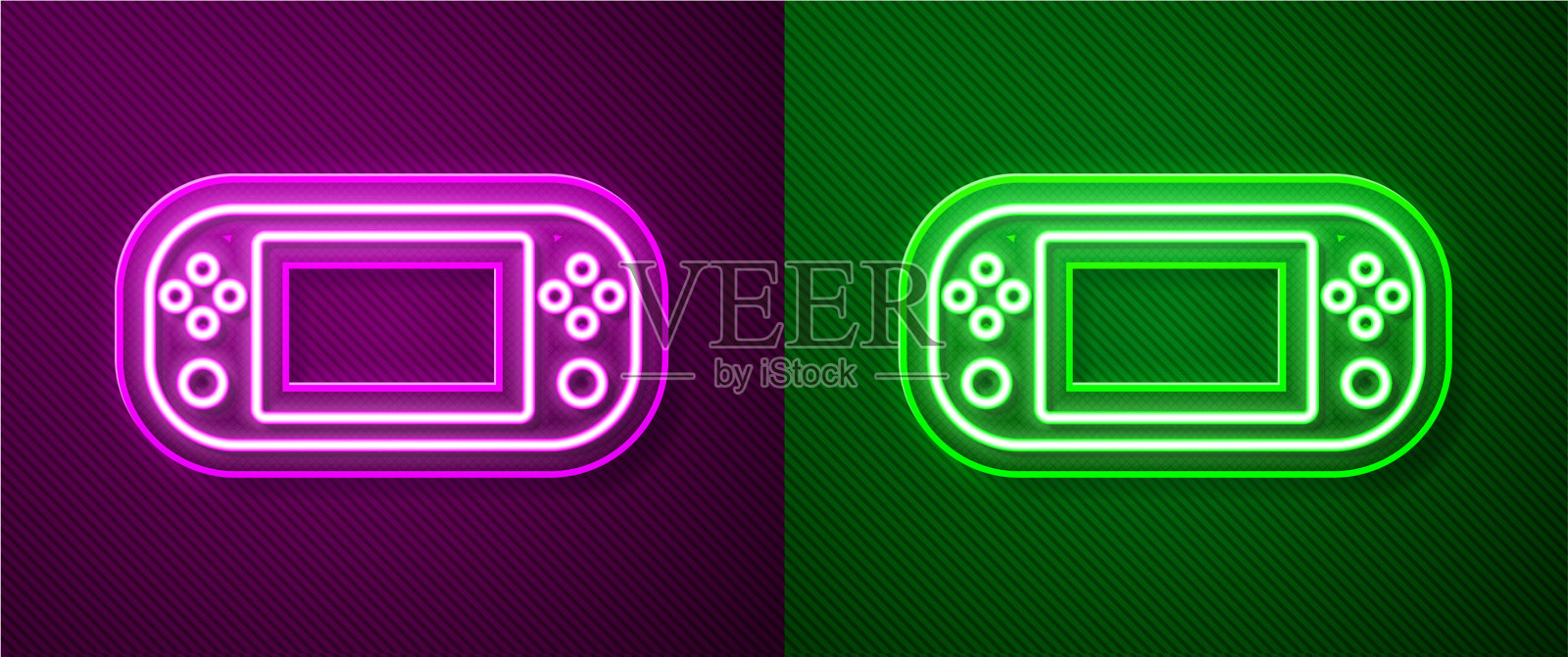 发光的霓虹灯线便携式视频游戏机图标插画图片素材