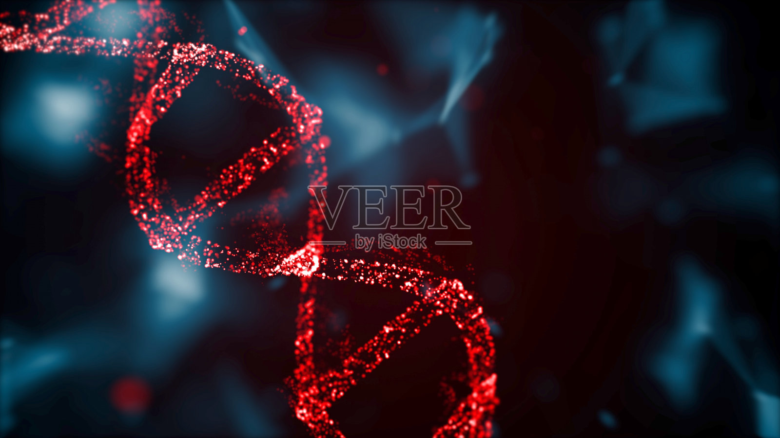 受感染的DNA分子在暗背景下以散影光粒子呈现。照片摄影图片