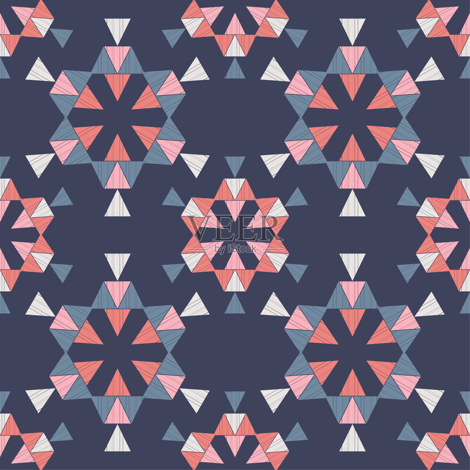 圣诞装饰雪花做成的三角形。无缝的背景。插画图片素材