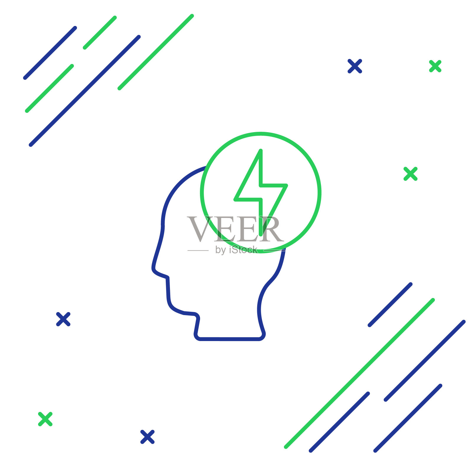 线人头和电子符号图标隔离在白色背景上。色彩斑斓的轮廓的概念。向量插画图片素材