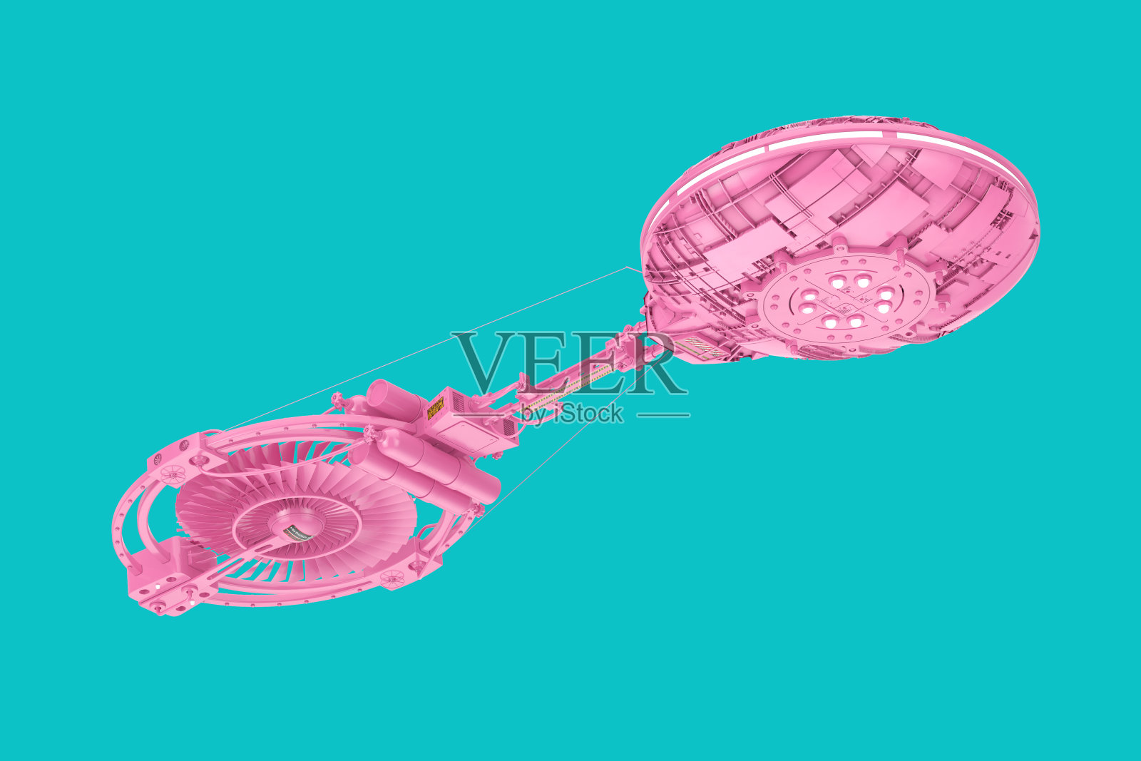 粉色宇宙飞船,空间站或外星UFO飞船在双色调风格。3d渲染照片摄影图片