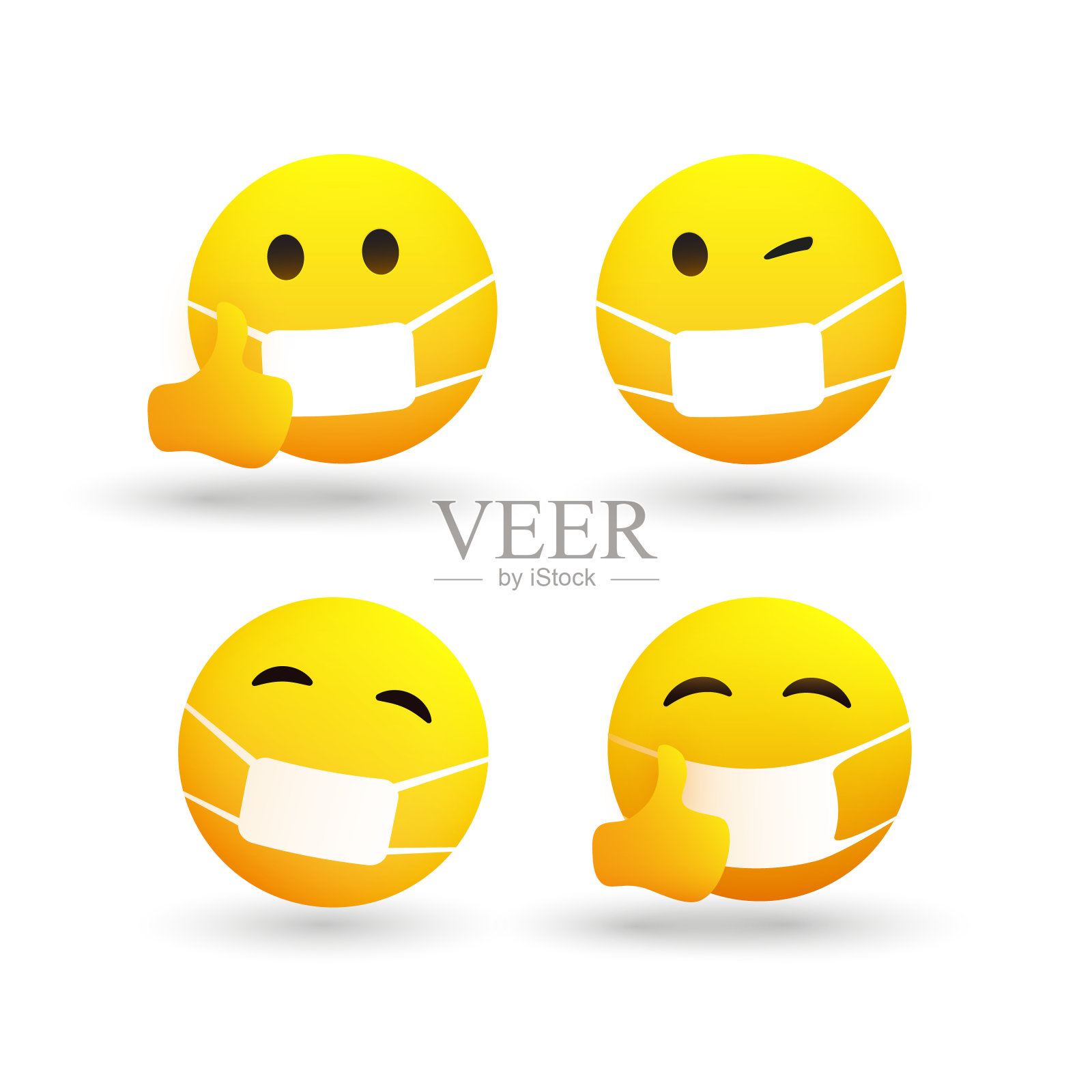 一组带面具的表情符号插画图片素材